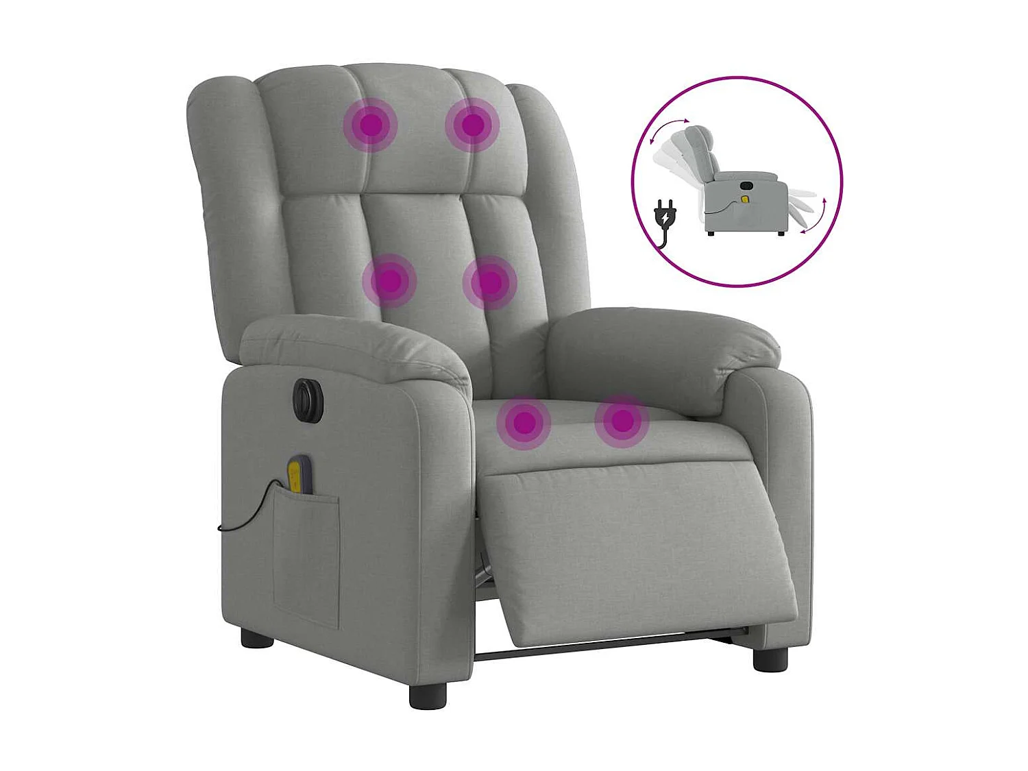 Fauteuil inclinable électrique-Fauteuil de massage de Salon gris clair tissu SHL5073
