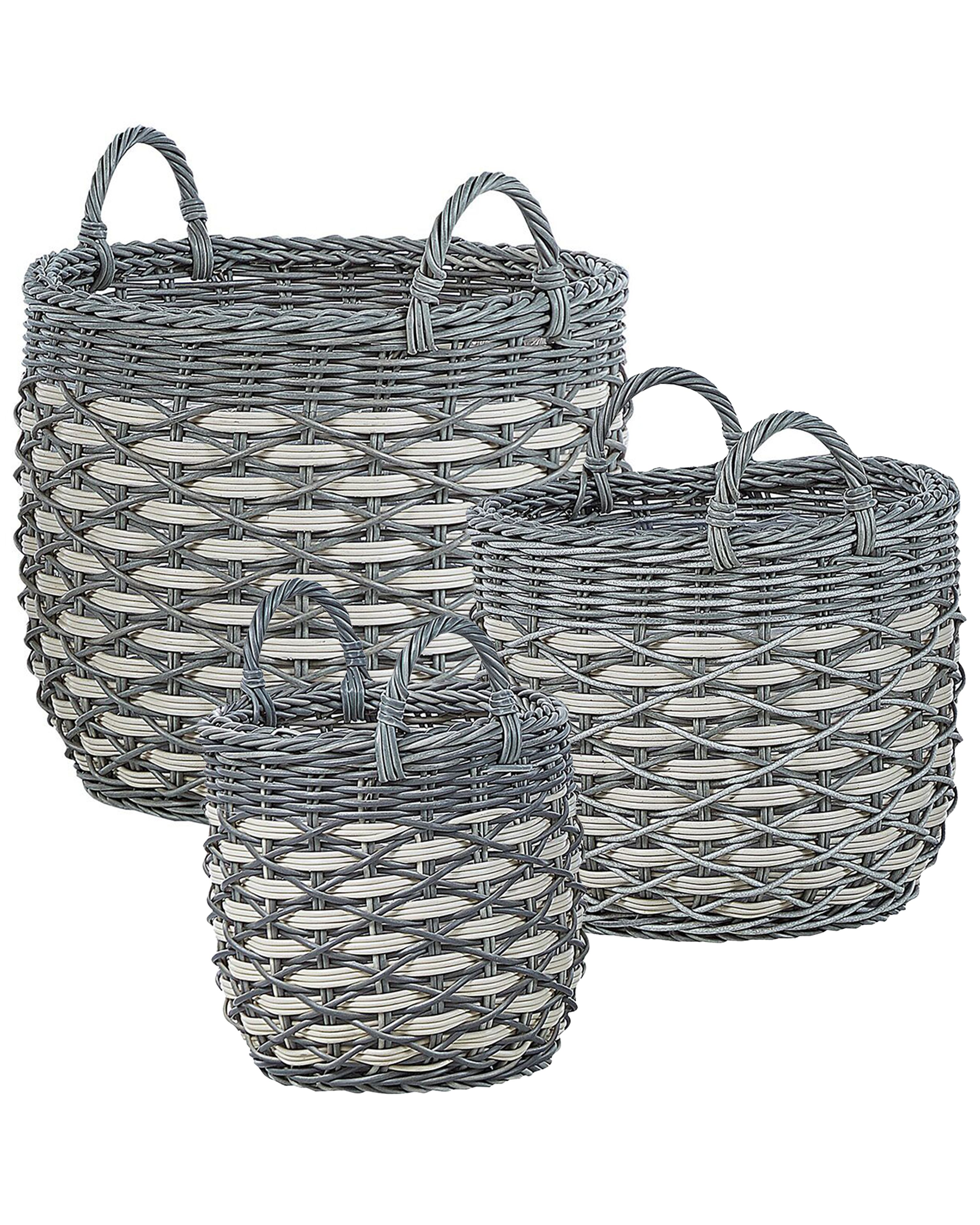 Set of 3 Wicker Planters GEFIRA PE Rattan 31/39/49 cm Grey