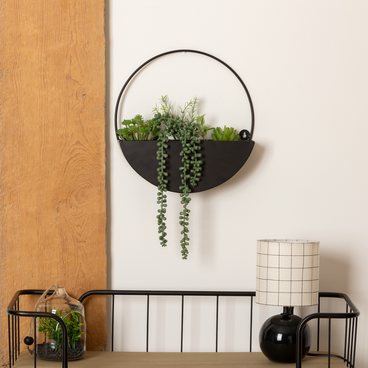 Artificial hanging plant "Imy" Black metal pot, H.41 cm
