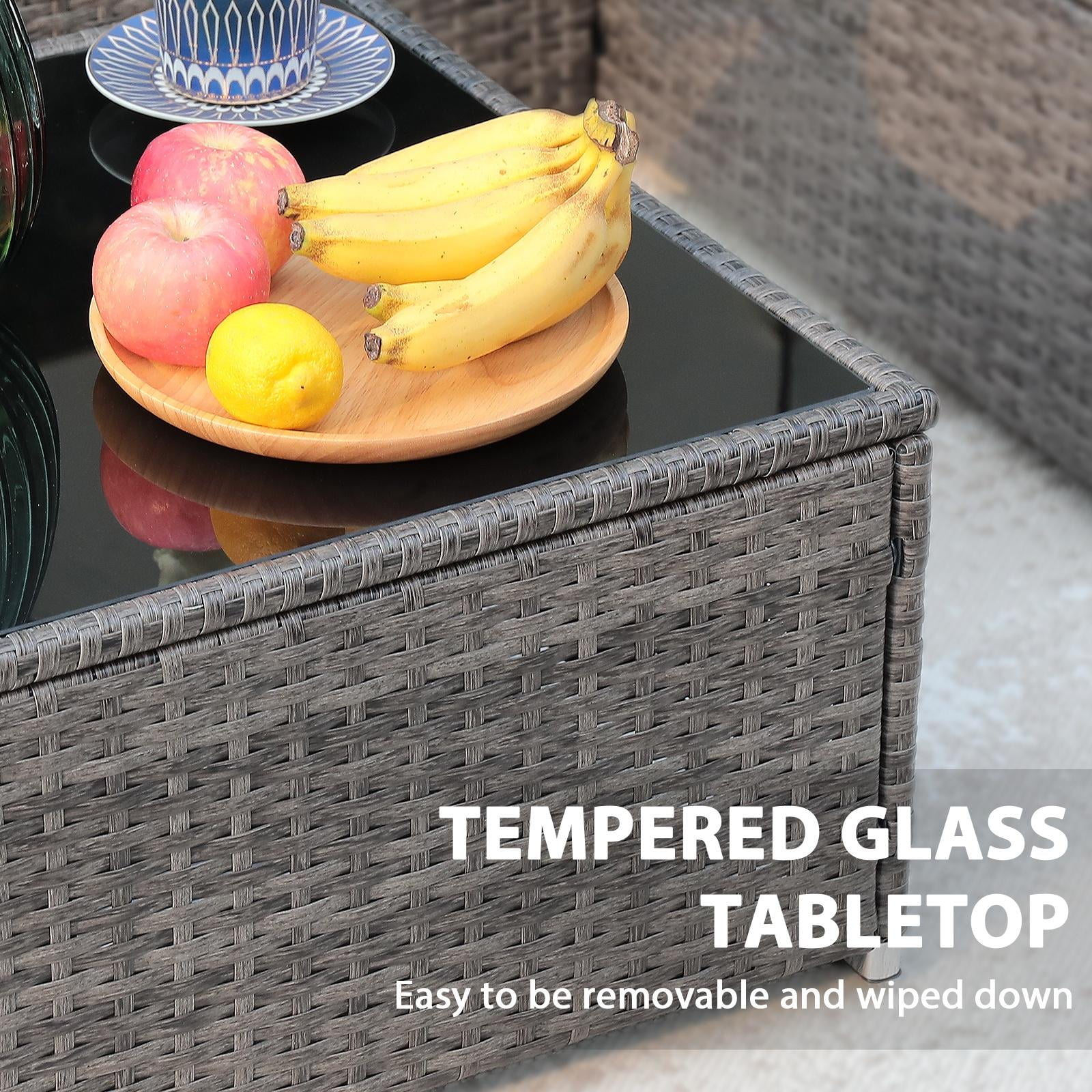 JOIVI 3 Pieces Patio Conversation Set, PE Wicker Rattan Outdoor Furniture Set, 2 Ways Small Sectional Sofa, Tempered Glass Coffee Table, Silver-Gray - Image 15