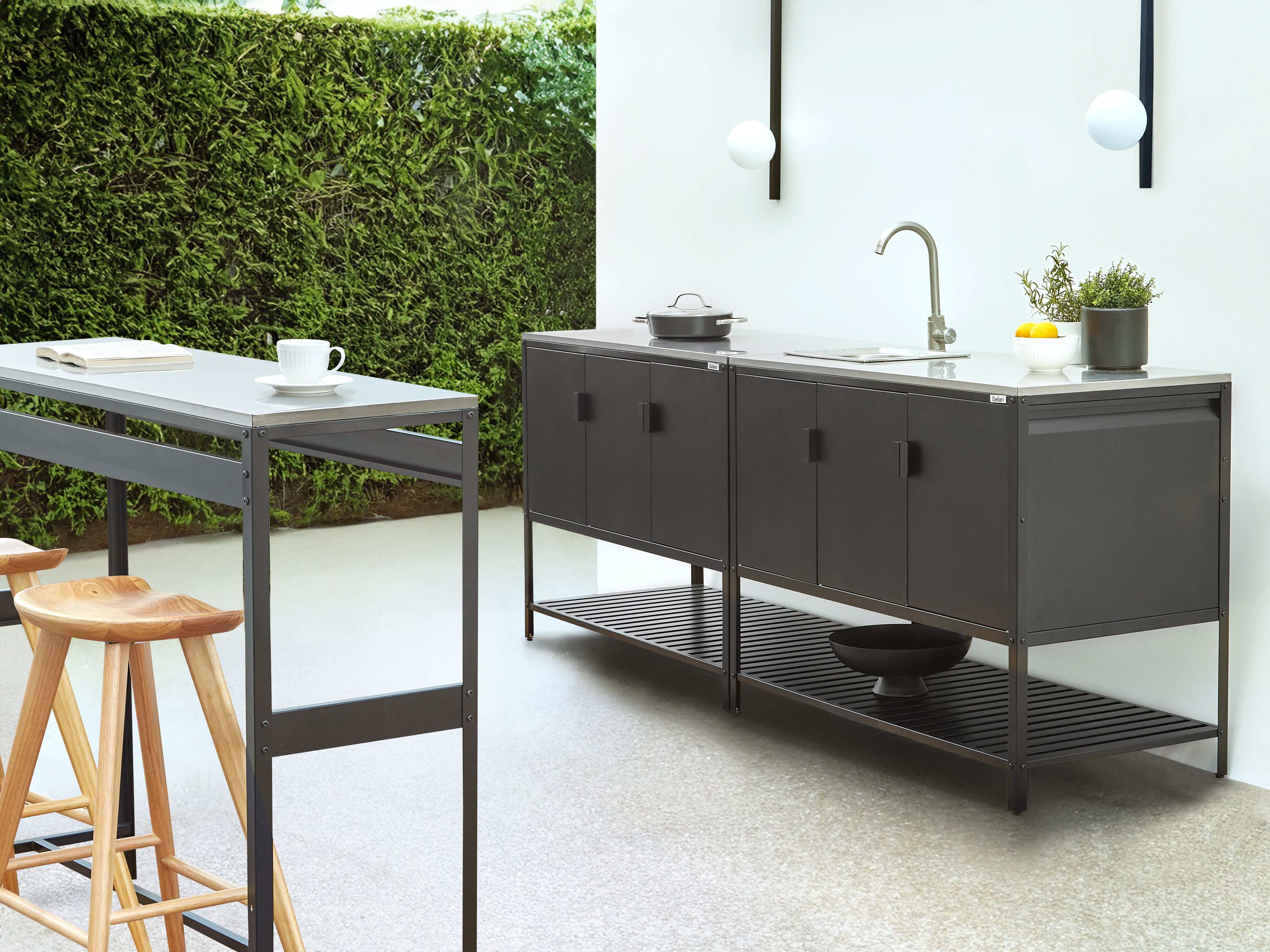 3 Piece Outdoor Kitchen Set with Sink MAENZA Metal Black