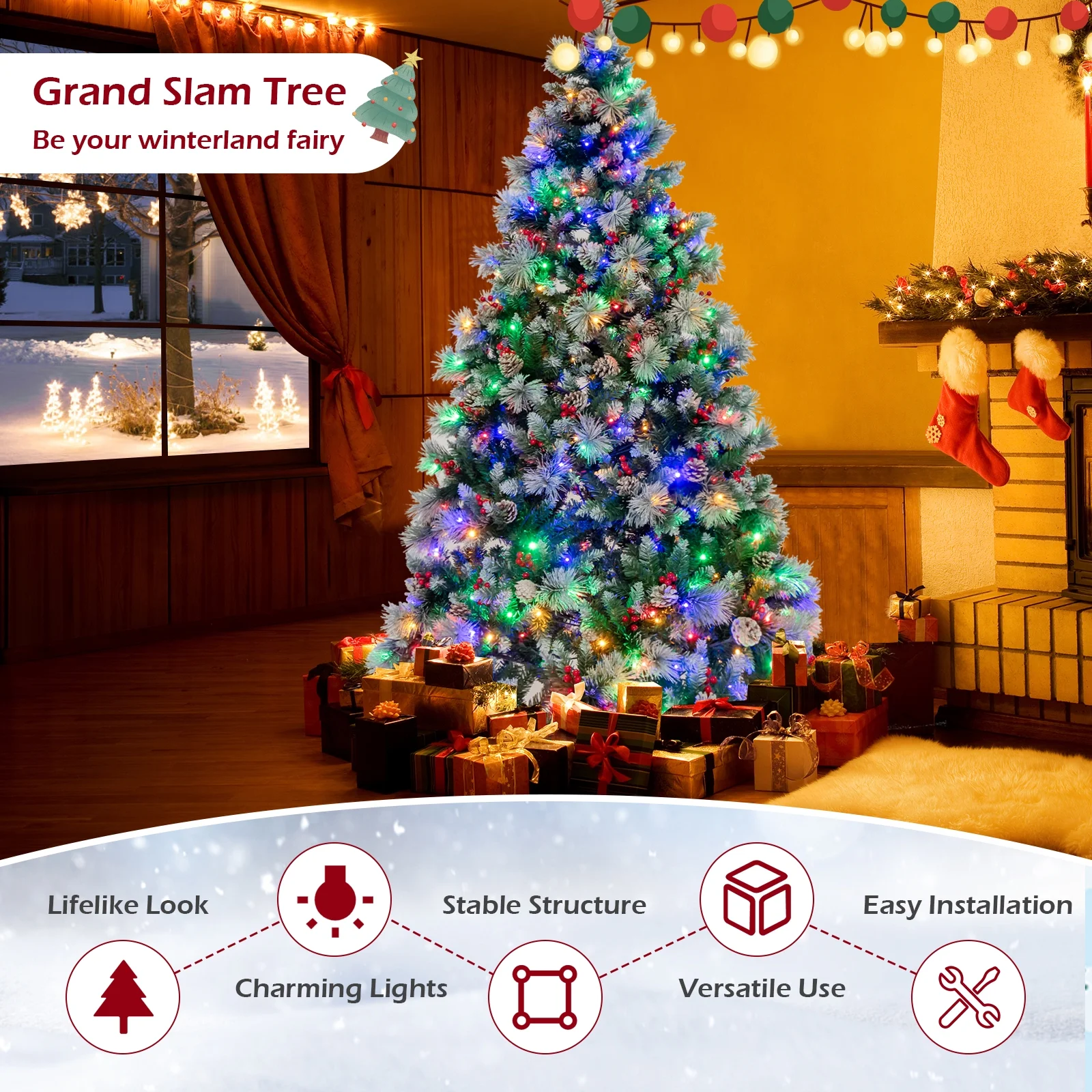 Costway 7 FT Pre-Lit Artificial Christmas Tree Hinged with Pine Needles 400 LED Lights - Image 8