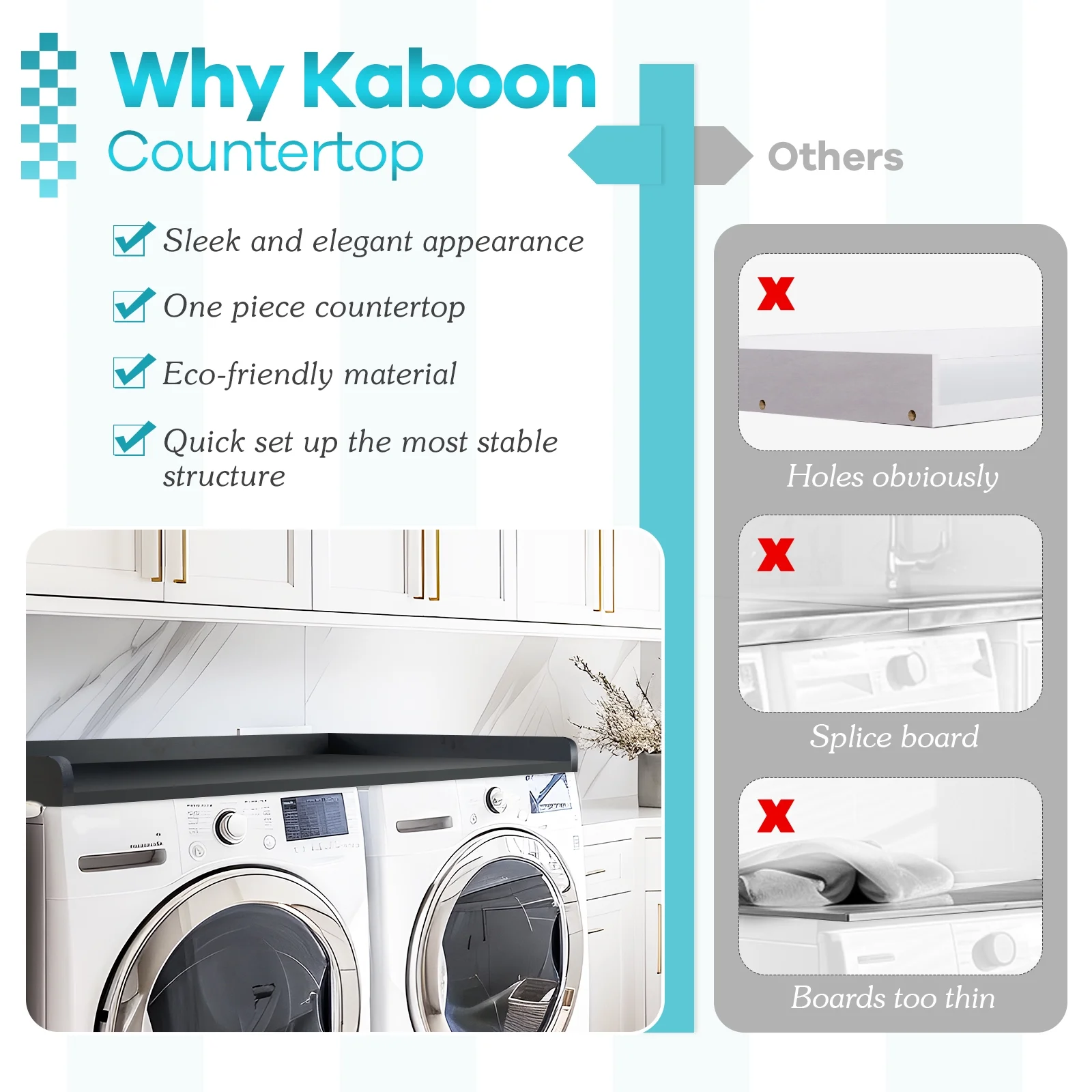 Kaboon Washer Dryer Countertop with Edge Rails, 27.5" x 54", Light Walnut - Image 30