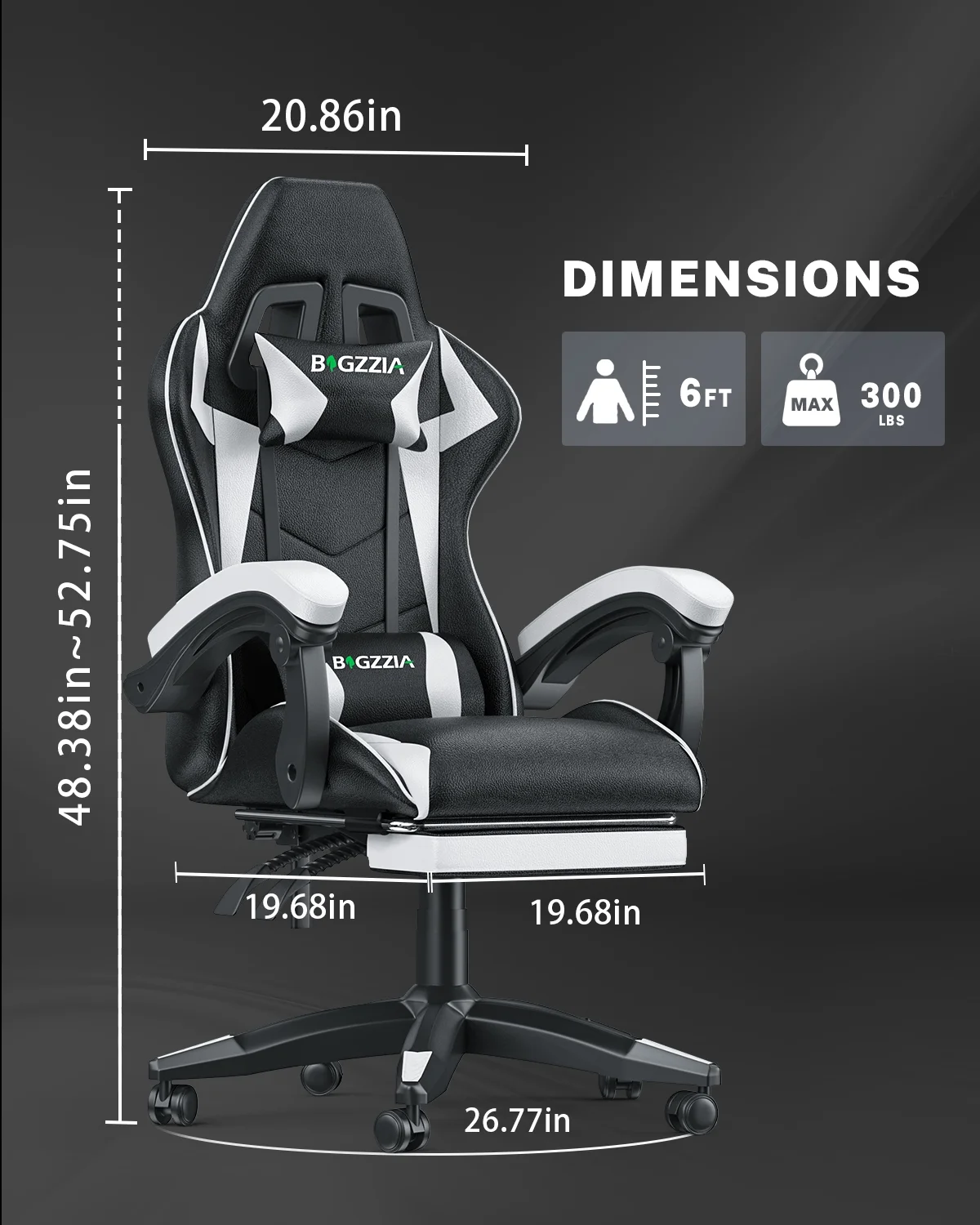 Bigzzia Gaming Chair with Footrest, Gaming Chair for Adult with Headrest and Lumbar Support,Red - Image 25
