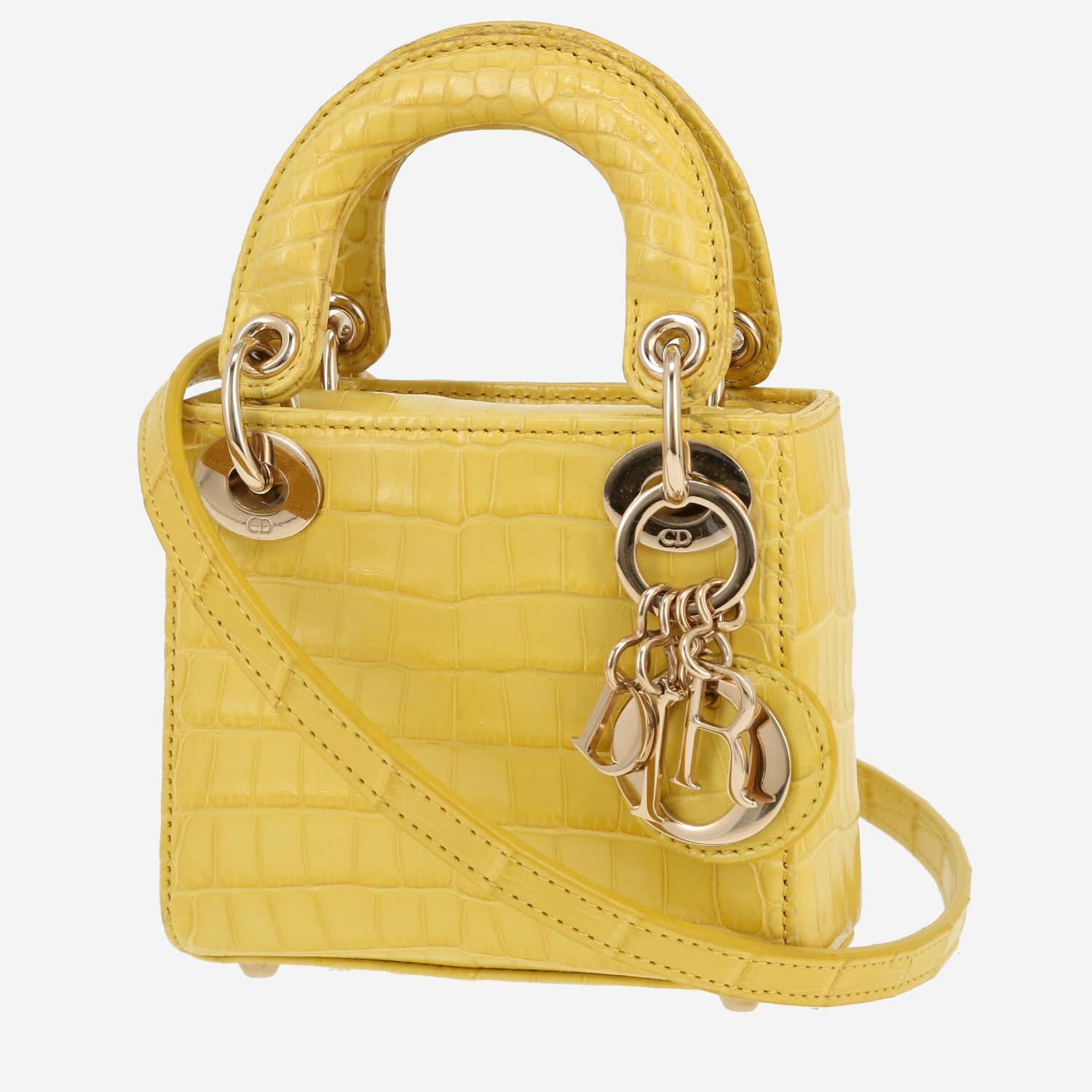 Dior Micro Lady Dior shoulder bag in yellow crocodile