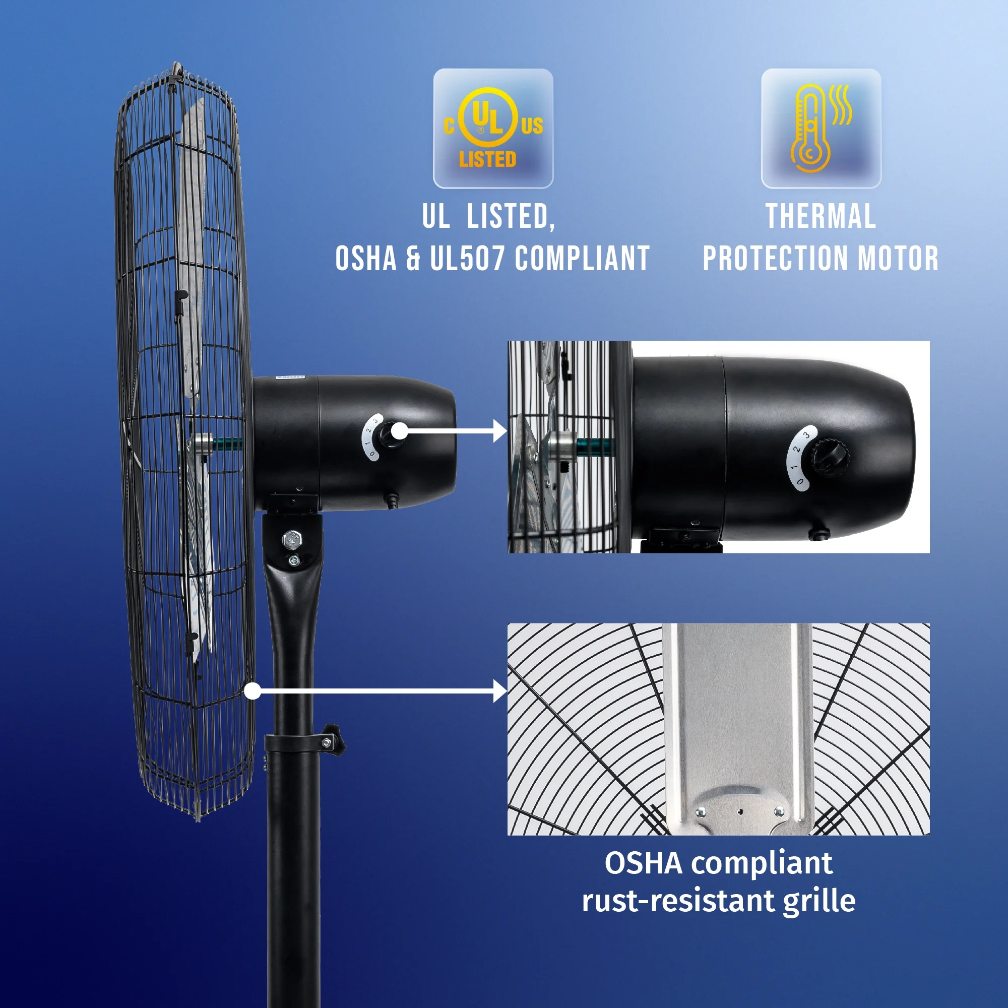 Tornado - 20 Inch High Velocity Metal Oscillating Pedestal Fan - Commercial, Industrial Use Water-Resistant - Image 39