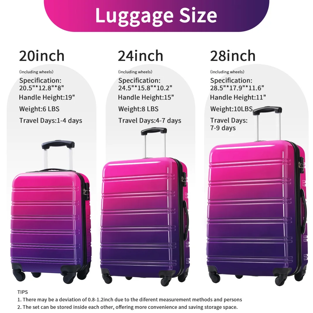 Luggage Sets 3 Piece, Hardside Expandable Ultra Durable PC Lightweight Carry On, Travel Suitcase Set with TSA Lock Spinner Wheels, Multicolor Purple