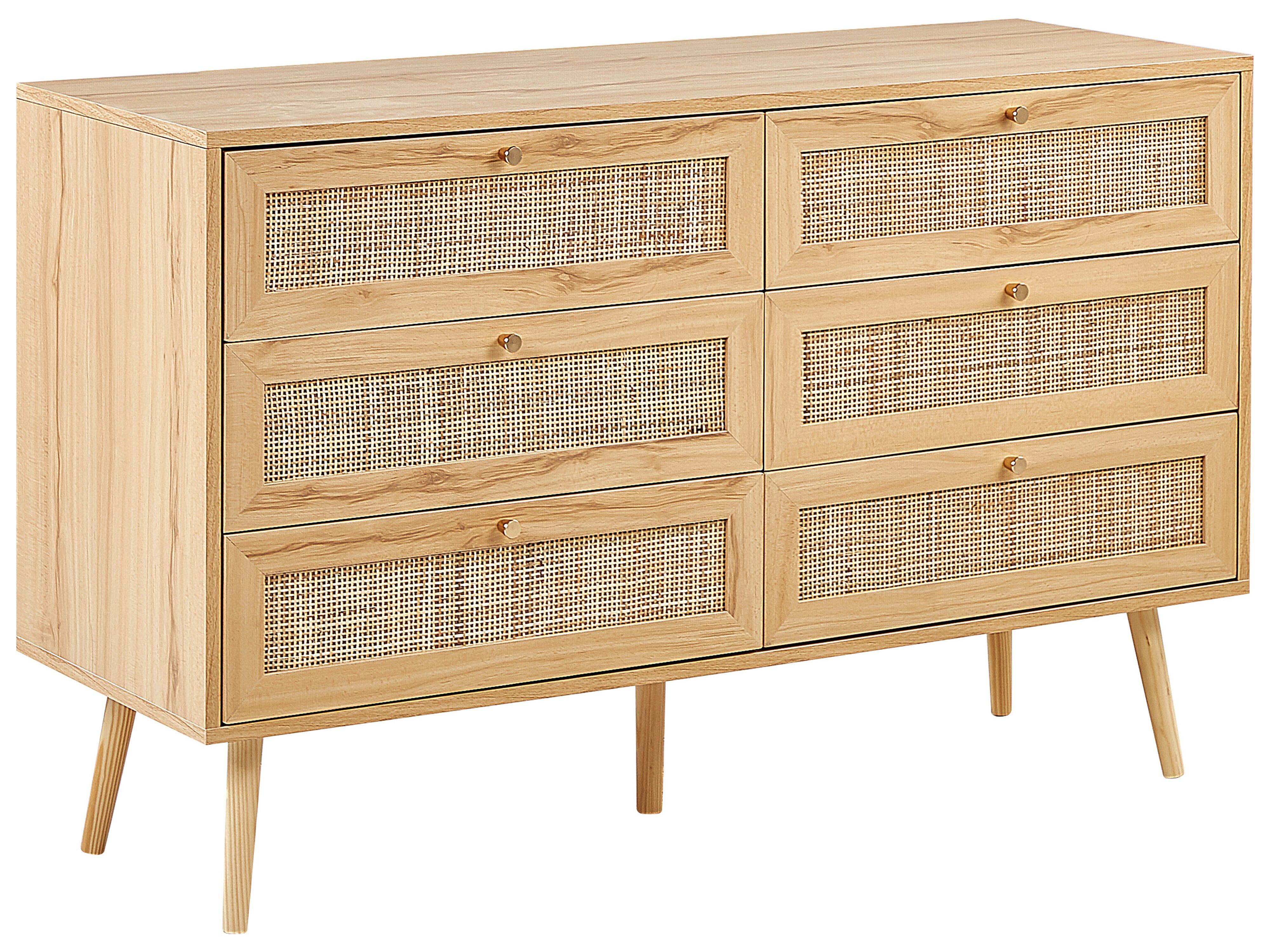 6 Drawer Chest PEROTE Rattan Light Brown