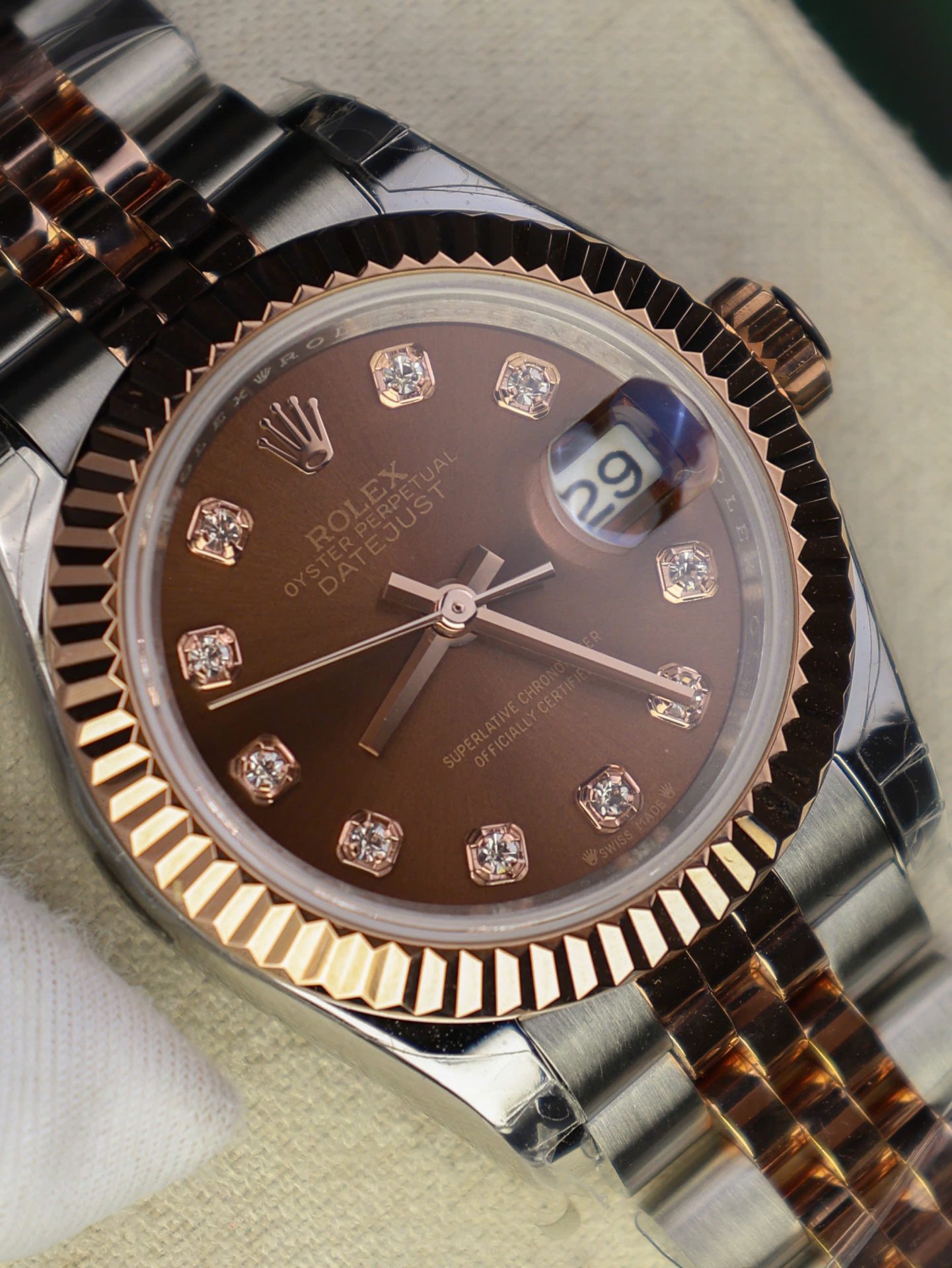 Rolex DateJust Lady Replica Watch Custom Gold Wrapped Chocolate Dial GM Factory 28mm - Elite Watch Atelier