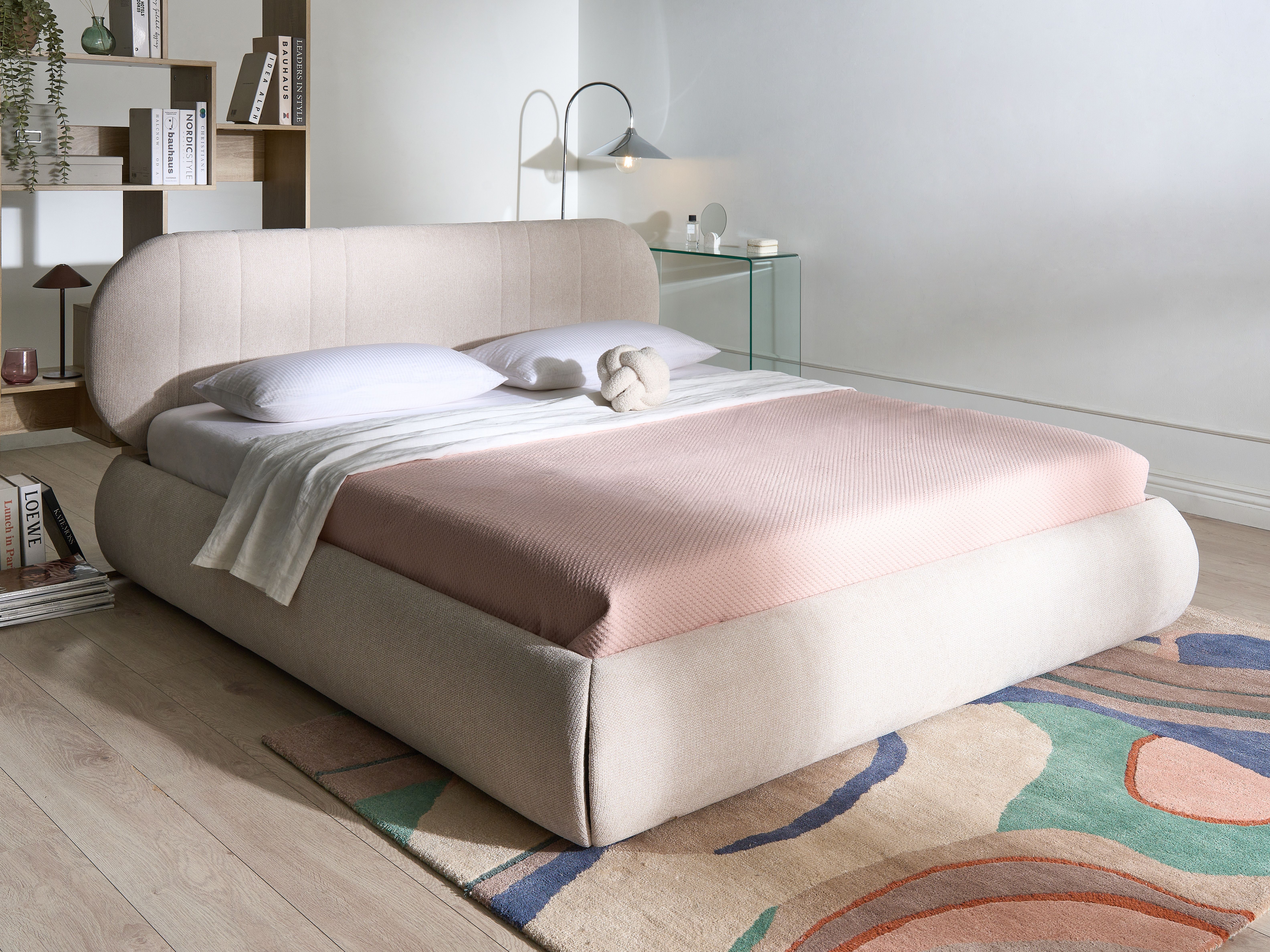 Ottoman Bed Fabric CAMPAN 180 x 200 cm (EU Super King) Light Beige