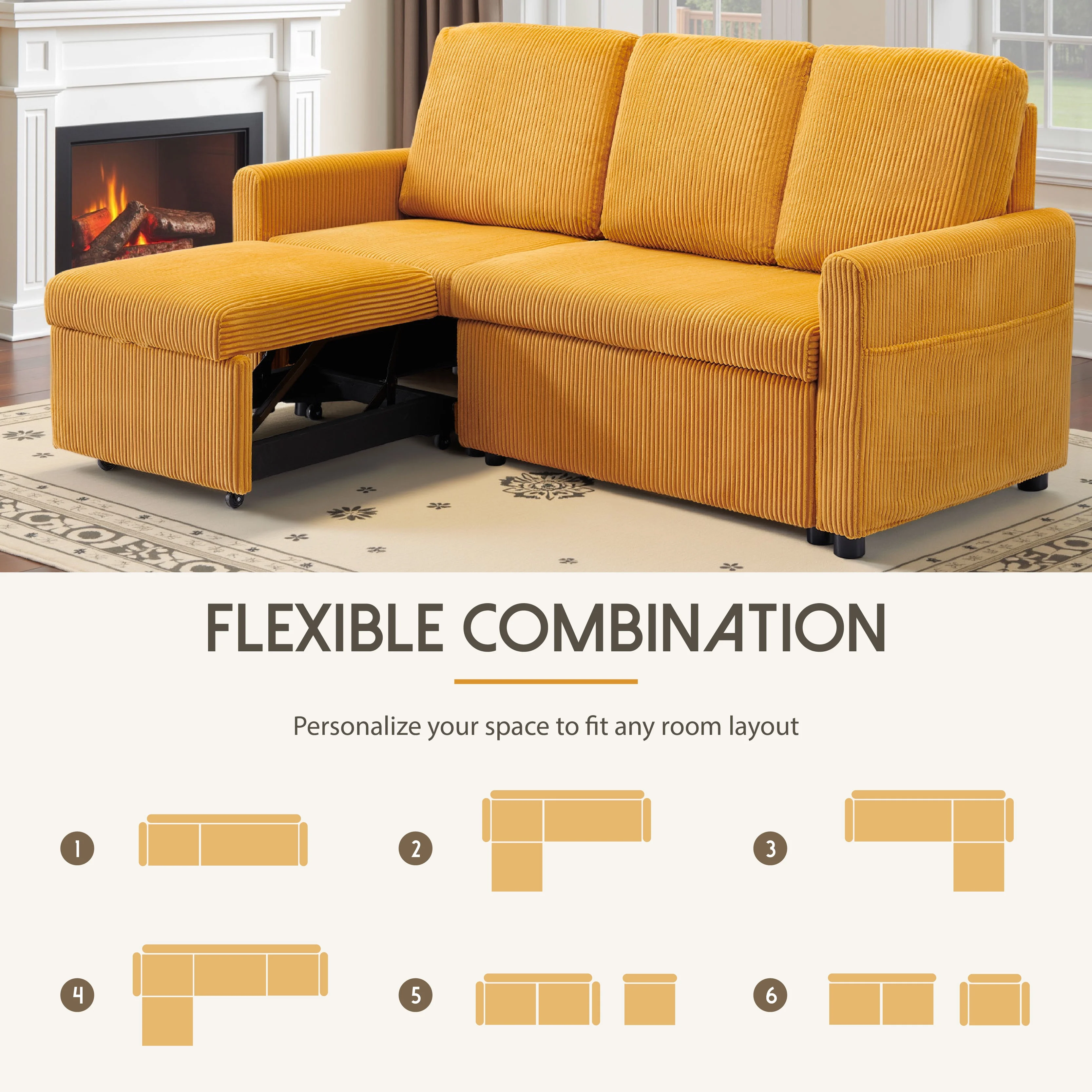 Buenhomino L Shaped Convertible Sleeper Sofa Bed, 71