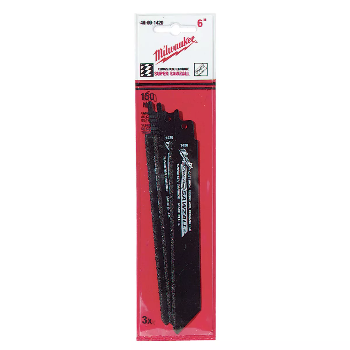 Milwaukee SAWZALL 6 In. Carbide Ceramic, Plaster, Masonry, Brick, Fiberglass Grit Edge Reciprocating Saw Blade (3-Pack)