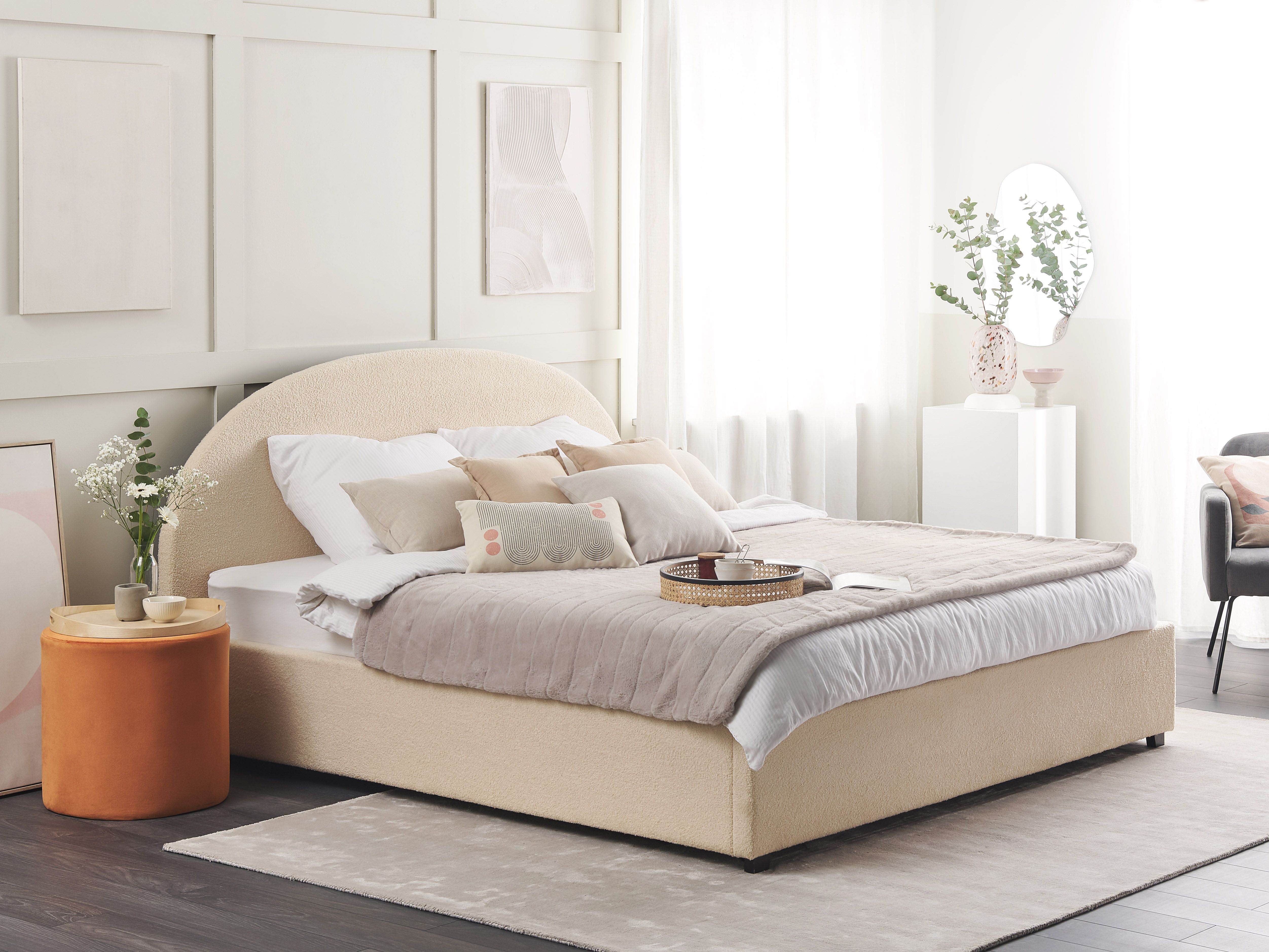 Ottoman Bed Boucle VAUCLUSE 180 x 200 cm (EU Super King) Beige
