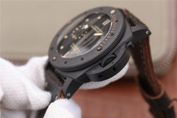Replica Panerai PAM508 VSF Real Ceramic Black Distressed Calfskin Strap P.9000 - Top club