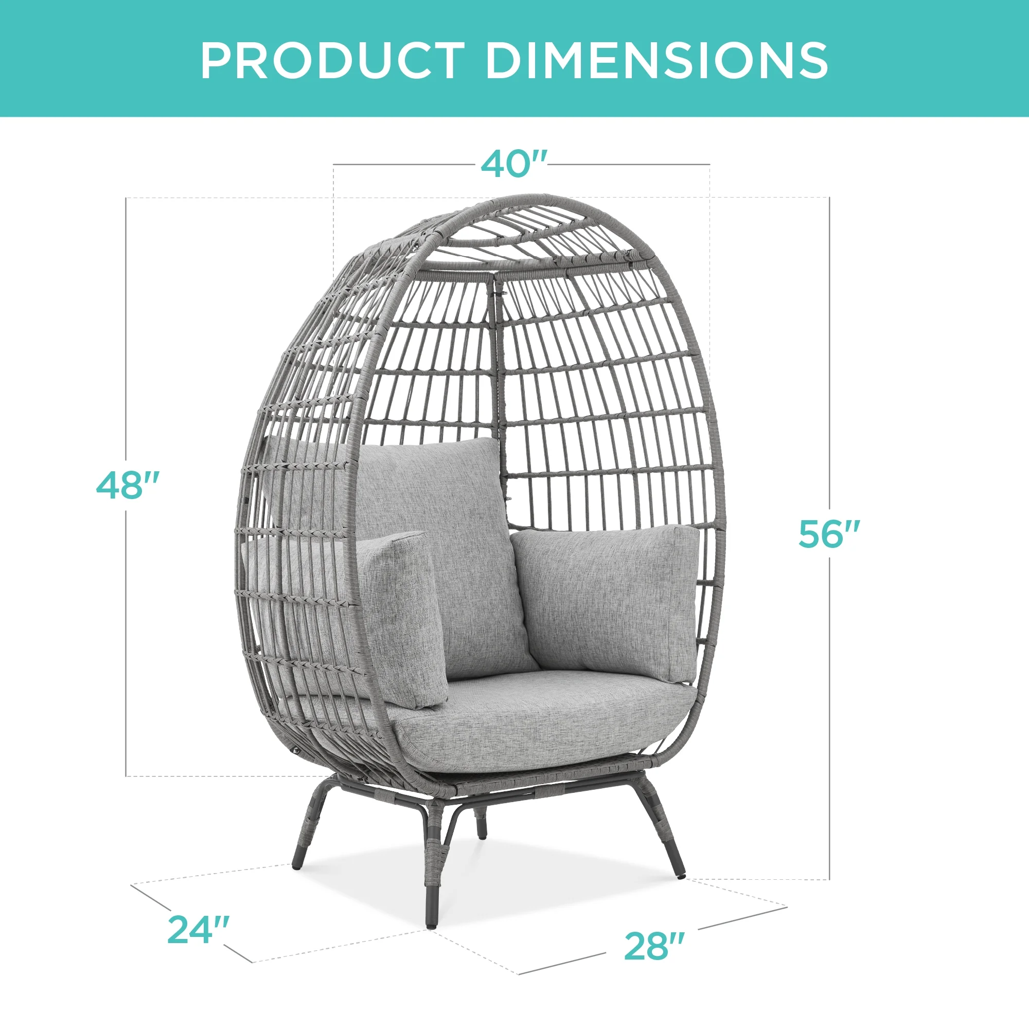 Best Choice Products Wicker Egg Chair Oversized Indoor Outdoor Patio Lounger w/ Steel Frame, 440lb Capacity - Black - Image 25