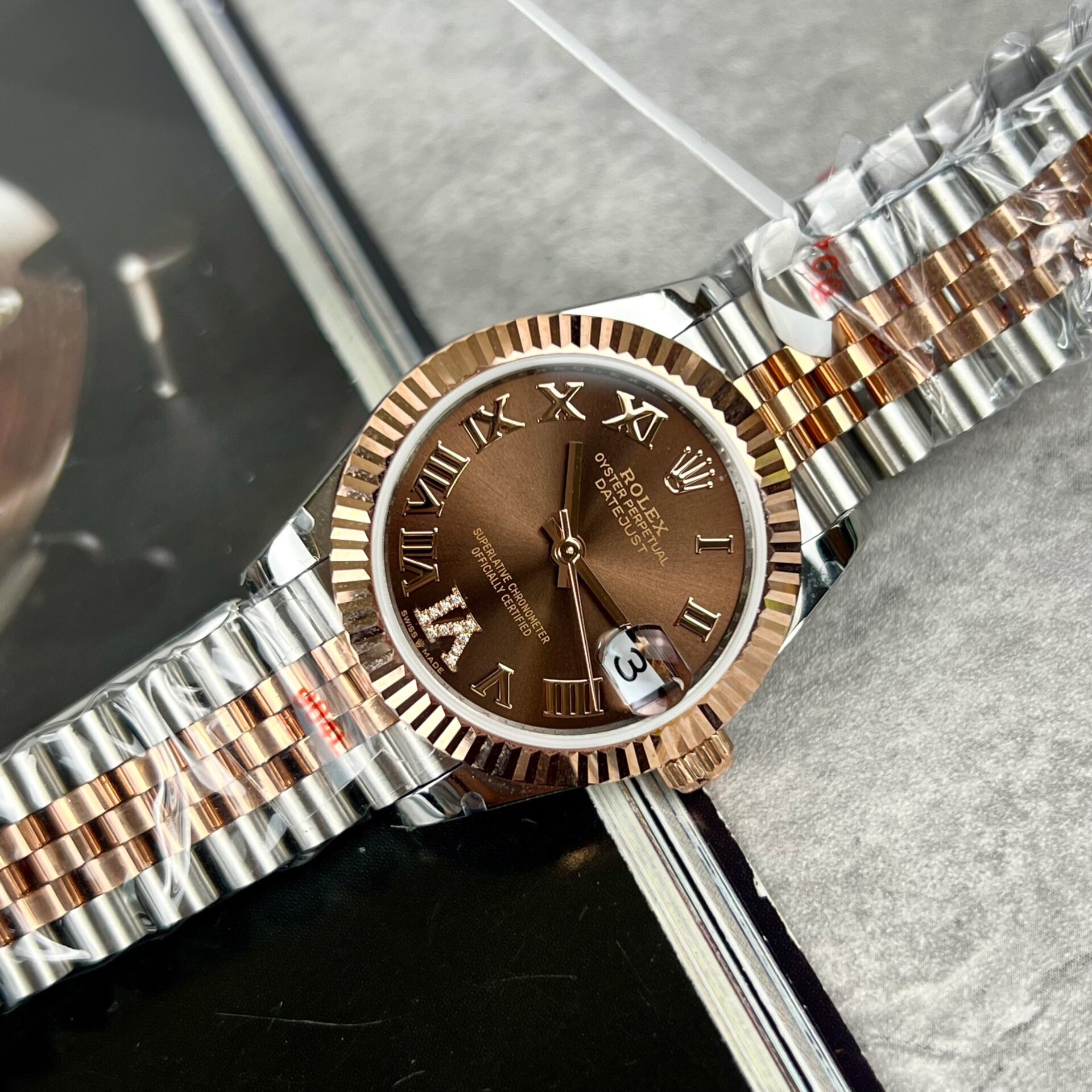 Rolex Rep 11 Watch DateJust Women s Gold Wrapped Chocolate Dial Roman Numerals GM Factory 31mm - Elite Watch Atelier