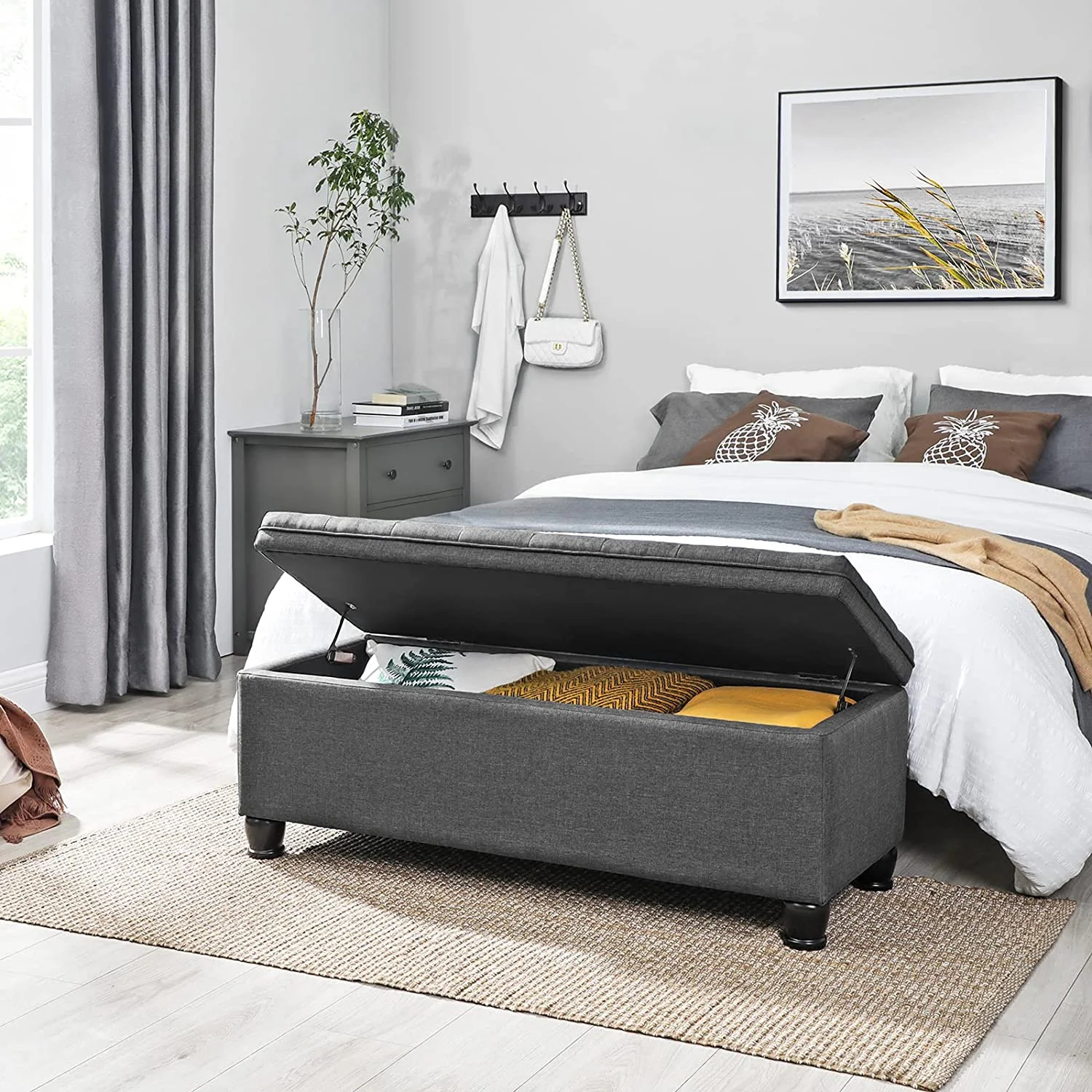 SONGMICS 46.5" Storage Ottoman Bench Storage Bench Bedroom Bench 330lb Load Capacity Solid Wood Legs Light Gray - Image 48
