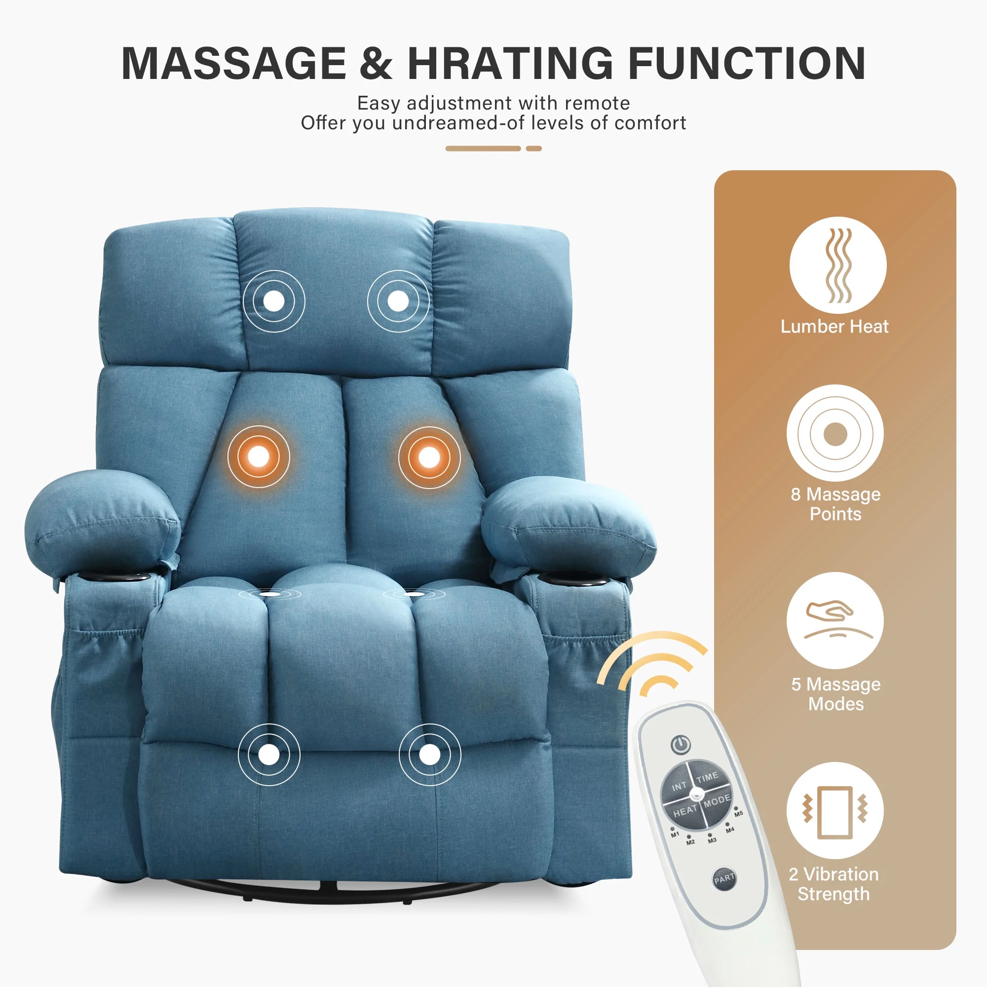 JONPONY Manual Recliner Chair with Heat Therapy and Massage Function, Heavy Duty Reclining Mechanism Massage Chair, Elderly Single Rocker Sofa with Cup Holders for Bedroom Home Theater,Grey - Image 75