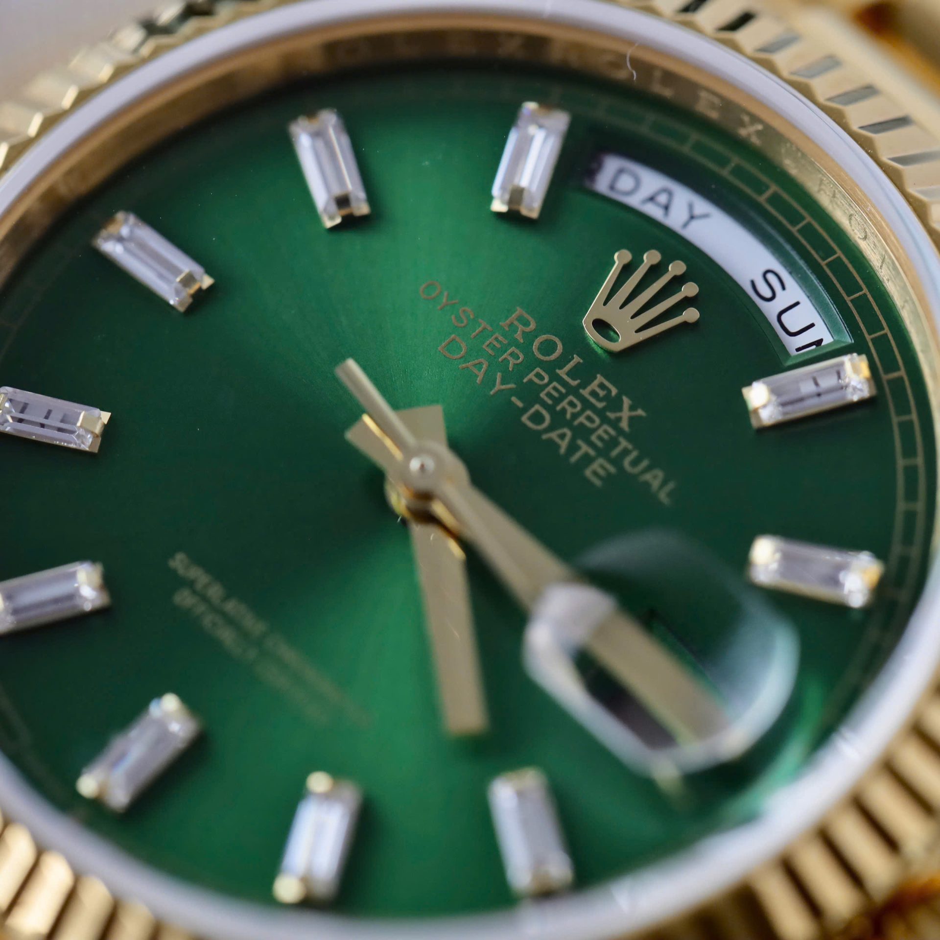 Rolex Day-Date Dial Green Copies Watch Weight 160gram Custom Gold Wrapped 36mm - Elite Watch Atelier