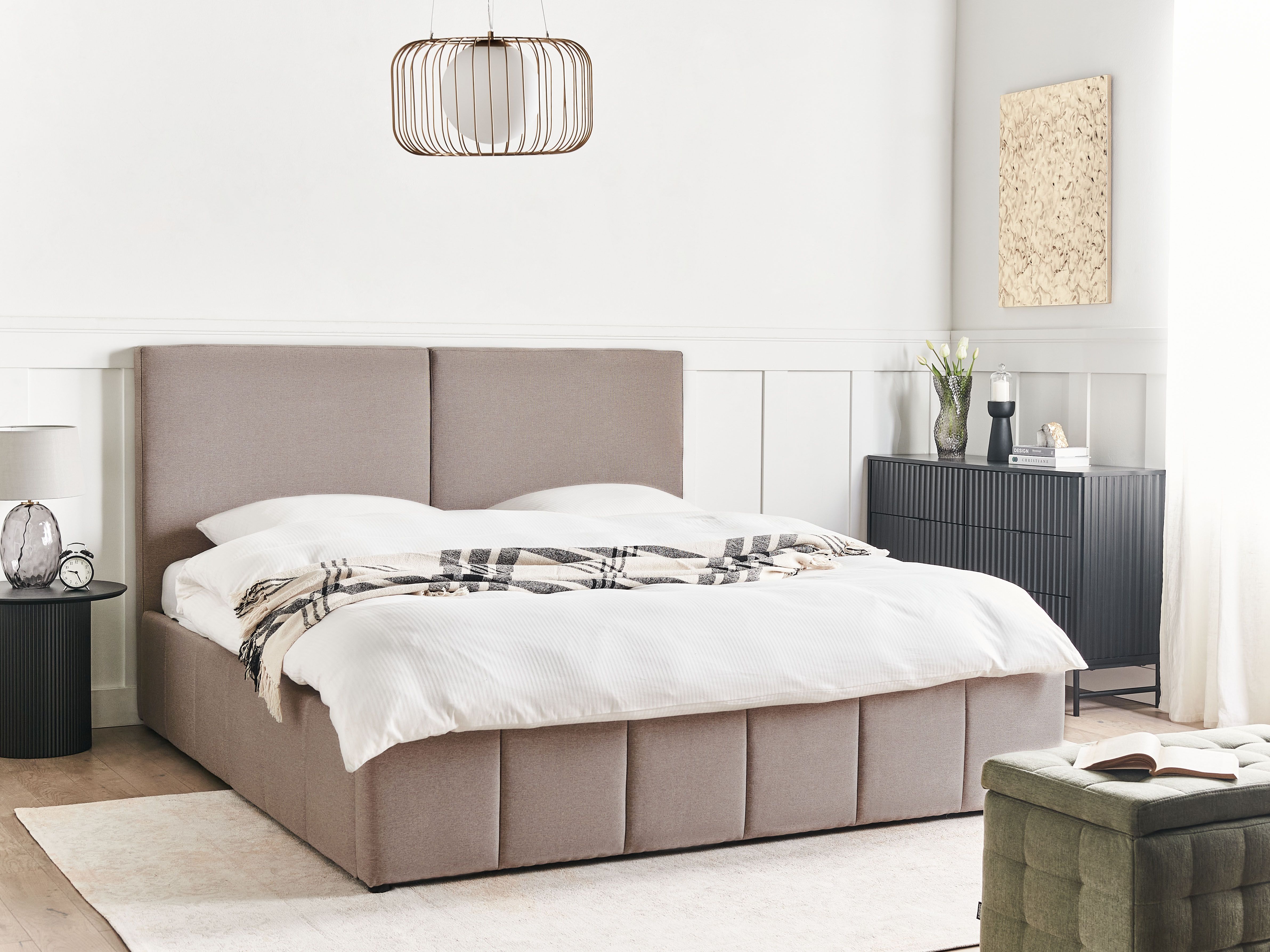 Ottoman Bed Fabric CASTELNAVET 180 x 200 cm (EU Super King) Taupe
