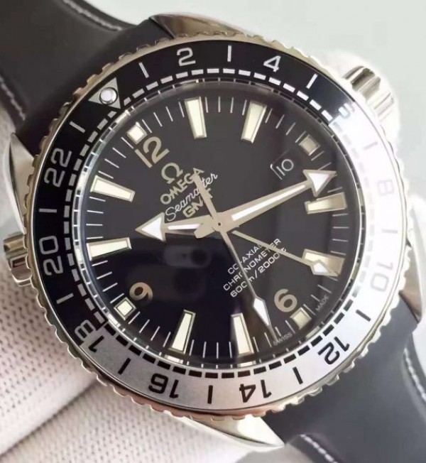 Replica Omega Planet Ocean 600M GMT Black/Silver Bezel Black Dial Rubber Strap A8906 - Top club