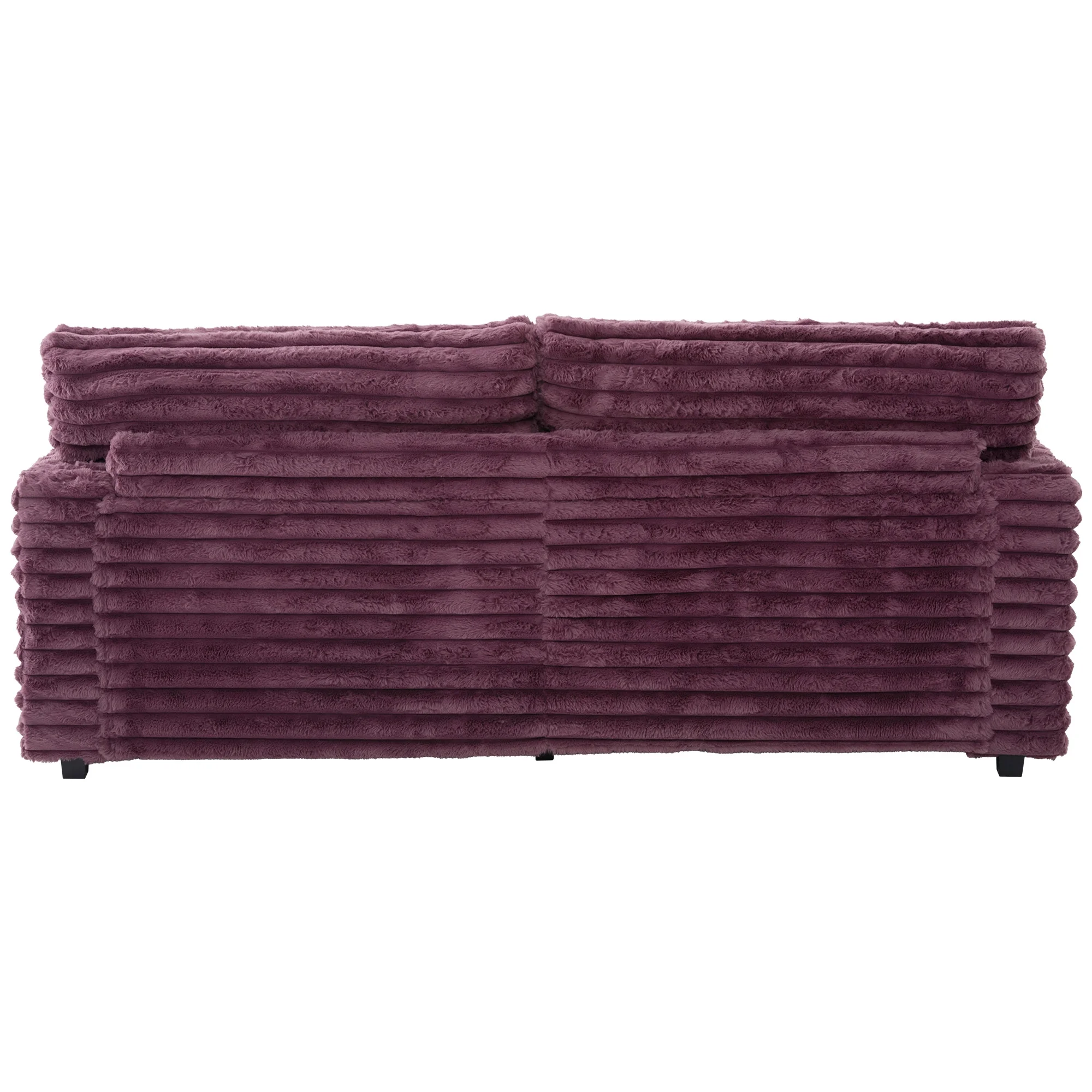 Oversized Double Chaise Lounge, Faux Fur Upholstered Deep Seat Sofa with 2 Pillows, 2 Cupholders, and Dual USB Ports - Image 6