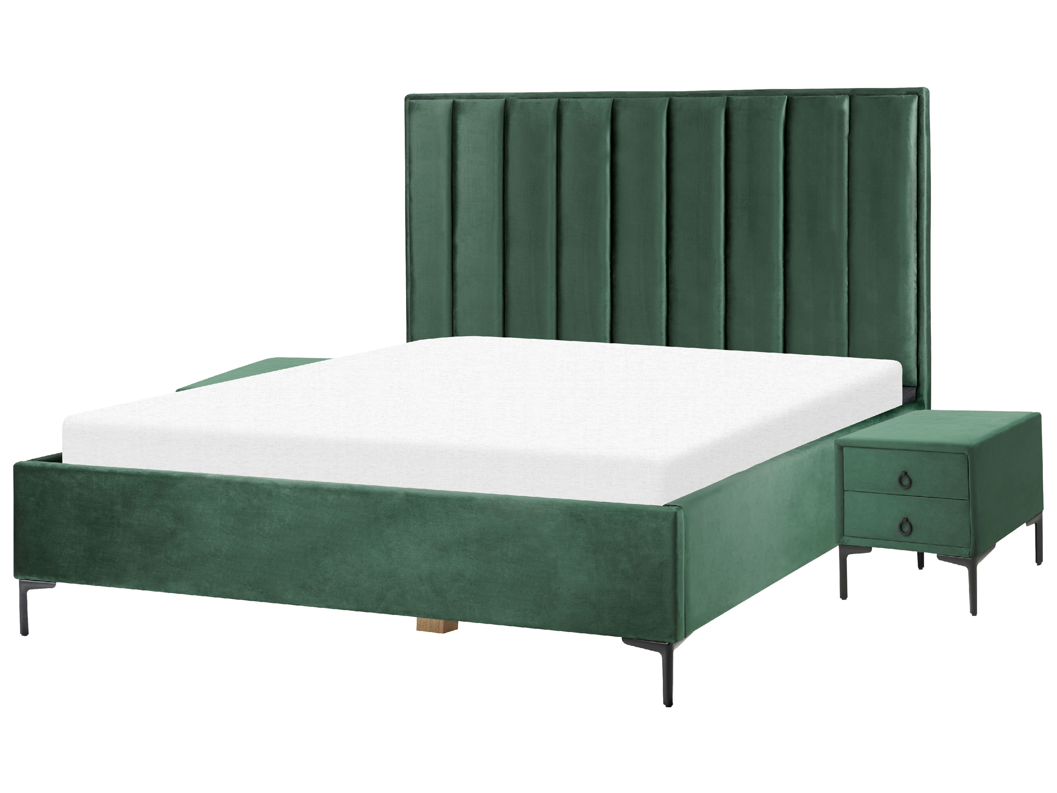 Bedroom Set Velvet SEZANNE 180 x 200 cm (EU Super King) Dark Green