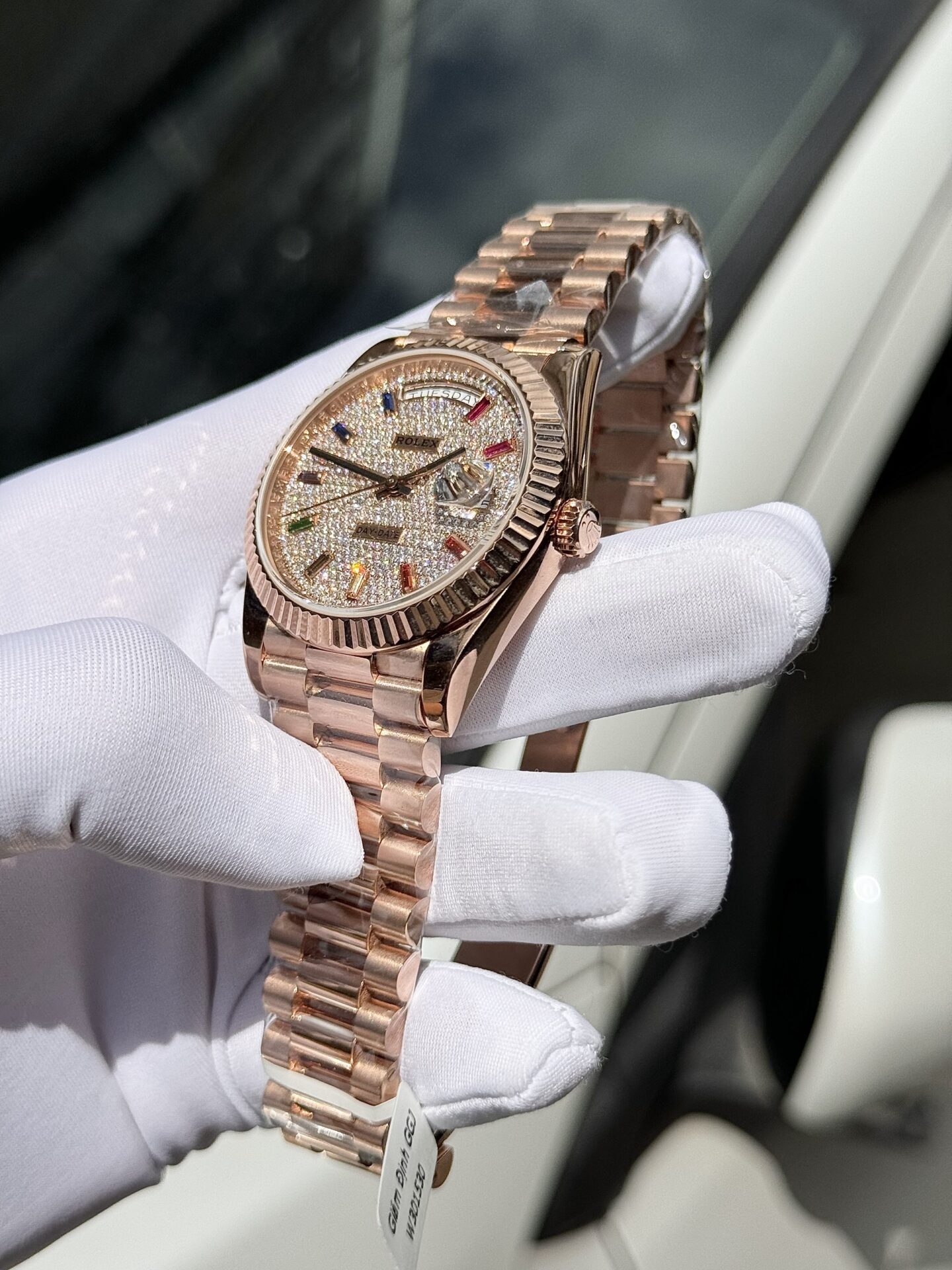 Rolex Day-Date Gold Wrapped Replica Watch With Moissanite Full DIal GM V2 40mm - Elite Watch Atelier