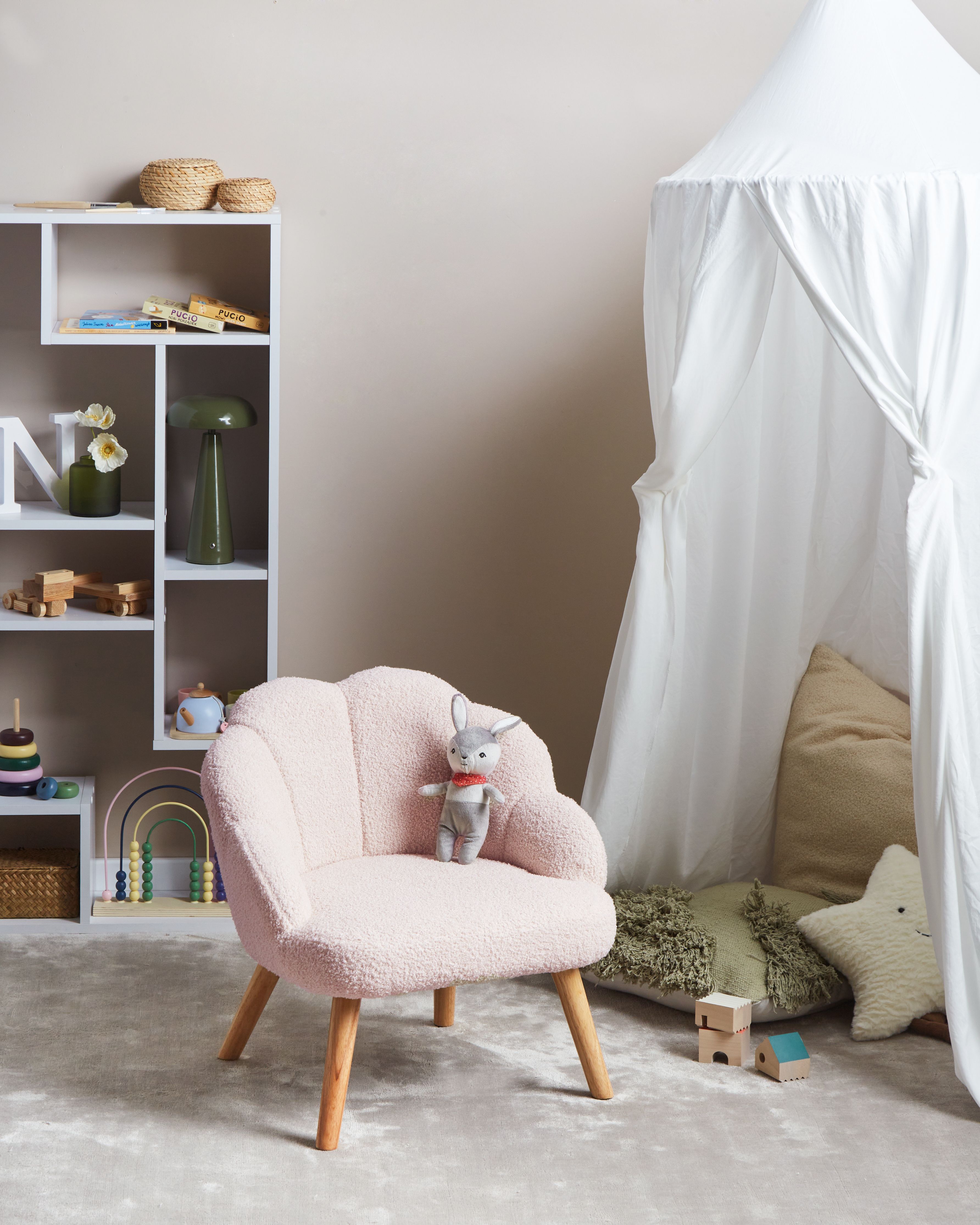 Kids Armchair MILAND Boucle Pastel Pink