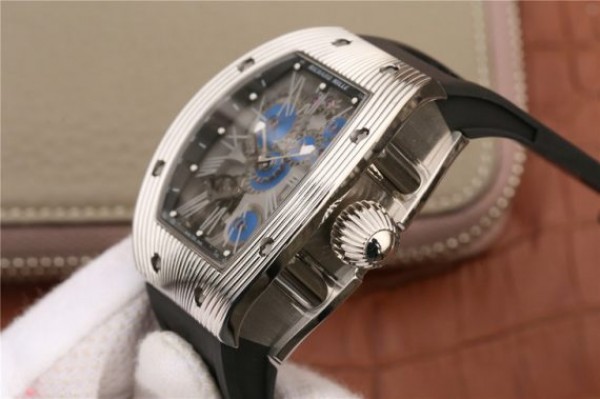 Replica Richard Mille RM018 Hommage a Boucheron SS Yellow Skeleton Dial Blue Rubber Strap 6T51 - Top club
