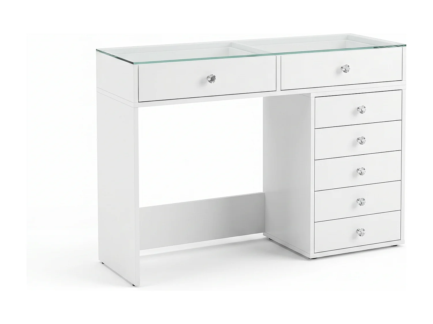 Coiffeuse Homeluxury - Blanche Vitrée 120cm avec 7 tiroirs