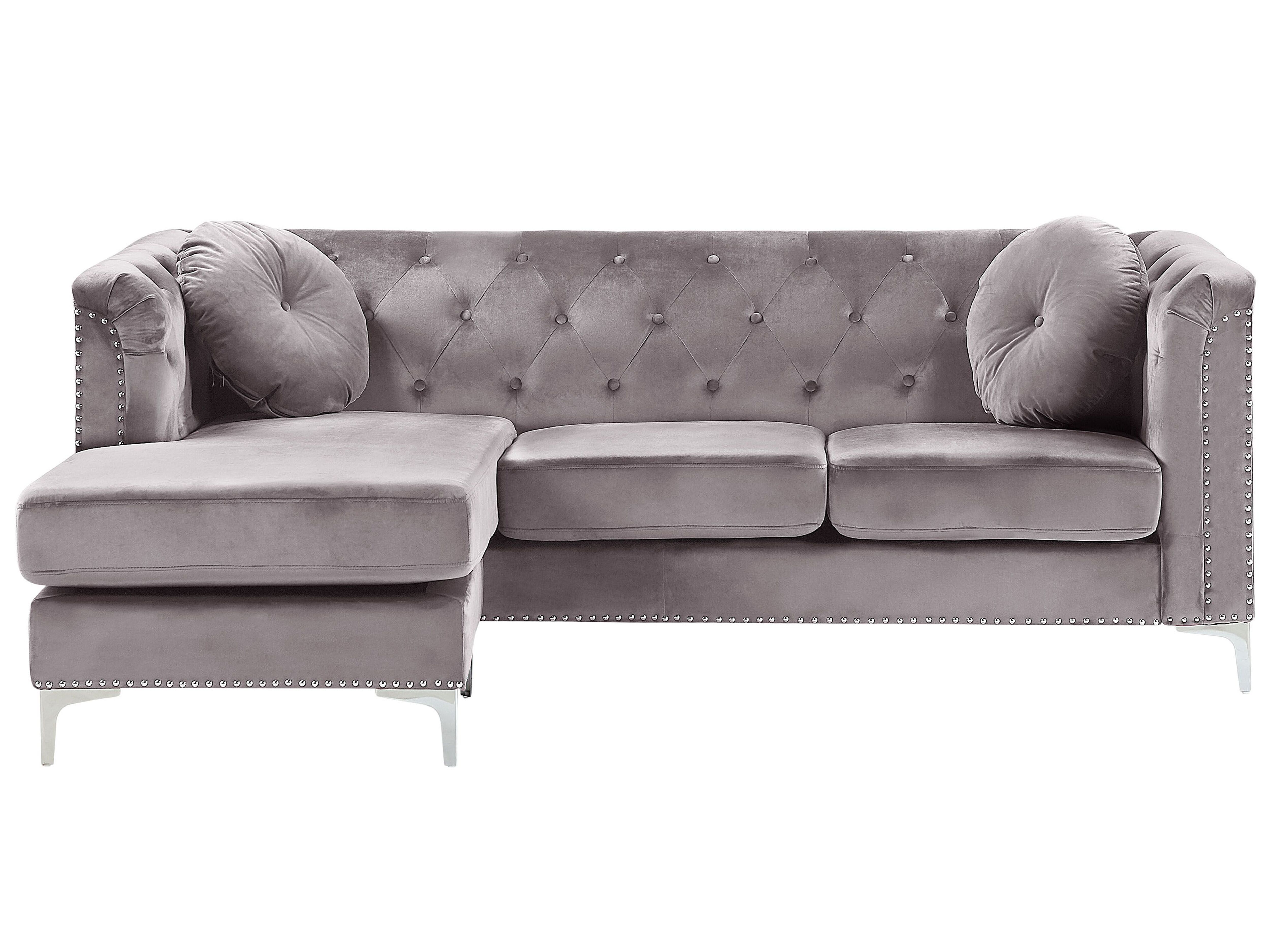 Corner Sofa 3 Seater FLEN Velvet Grey Right Hand