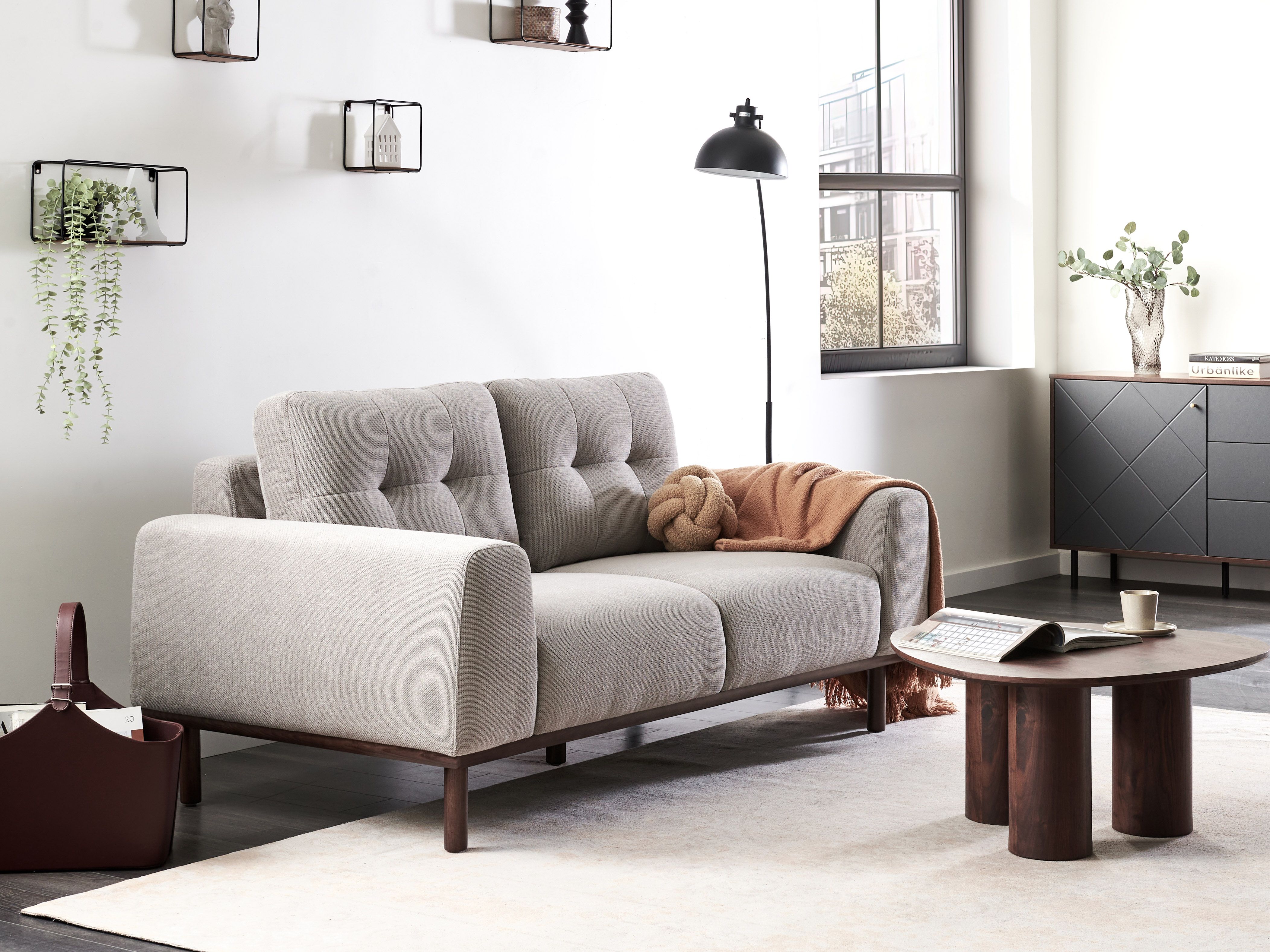Sofa 2 Seater LAURILA Fabric Light Grey