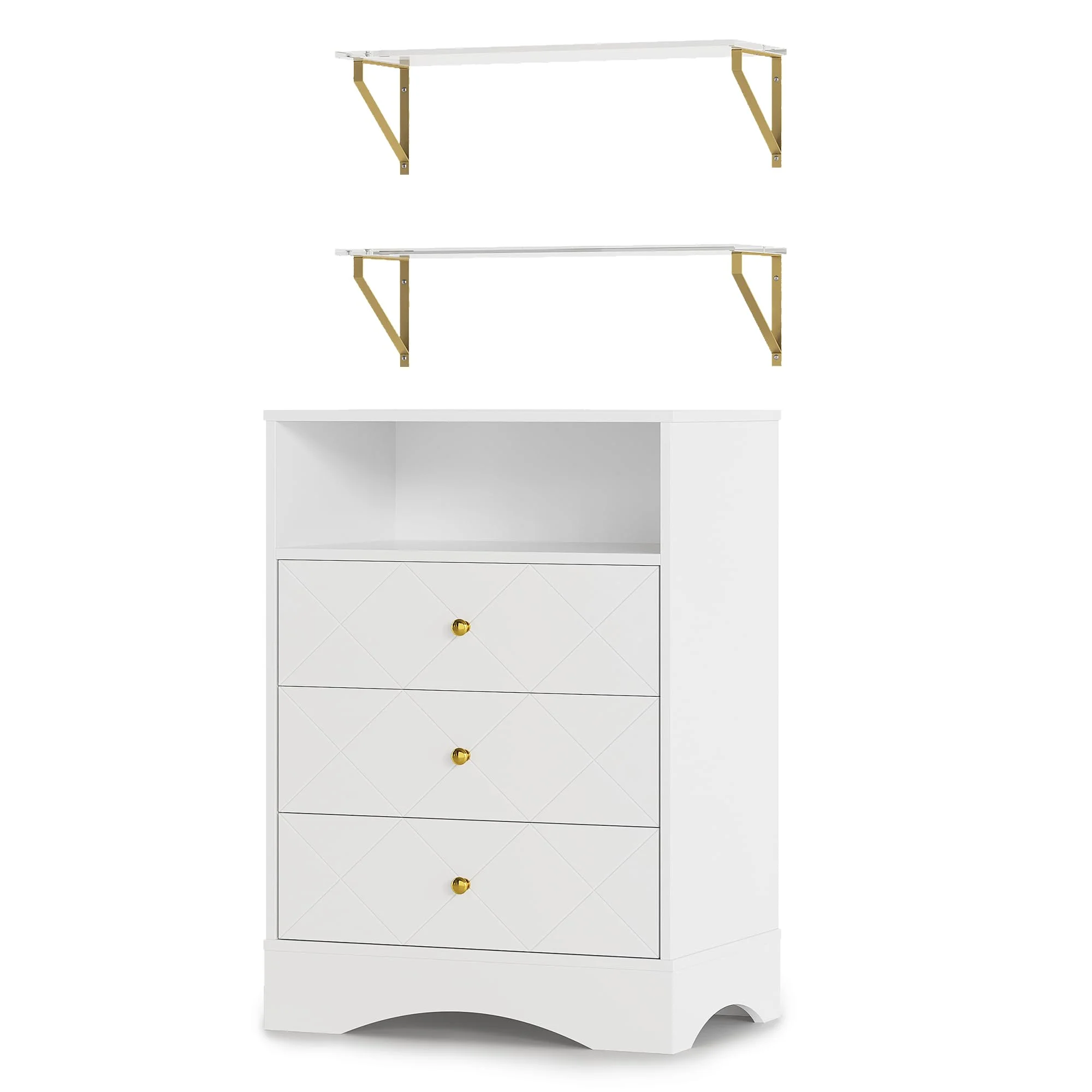 May Color Large White 3 Drawer Dresser Set of 2 with Fluted Panel, Modern Chest of Drawers with Silent Slide Drawers, Wood Accent Nightstand with Storage for Bedroom Living Room, Hallway - Image 107