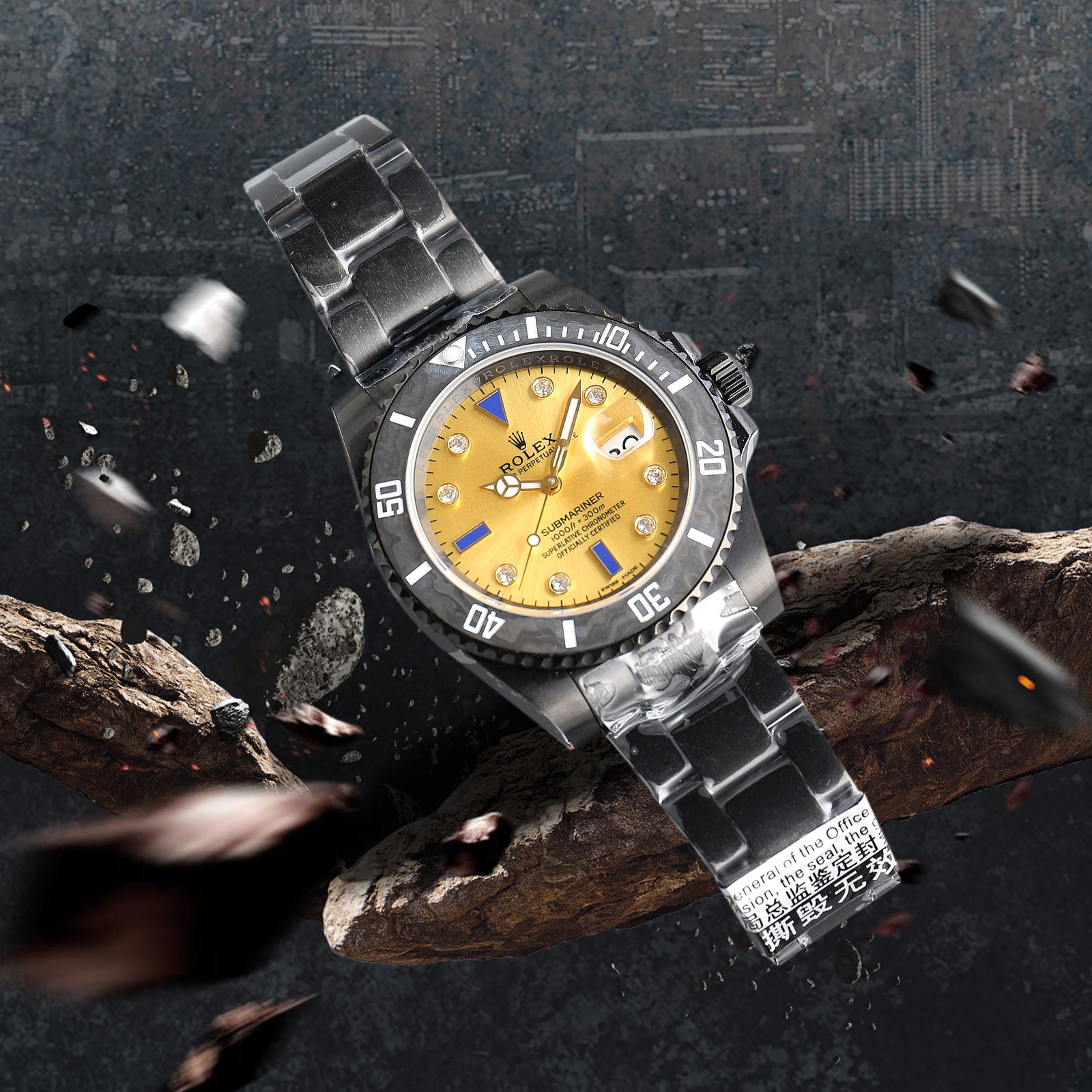 ROLEX Rolex Customized Submariner-Diamond Dial-Carbon Fiber Bezel-Black Gold(1:1 replica) - Top club