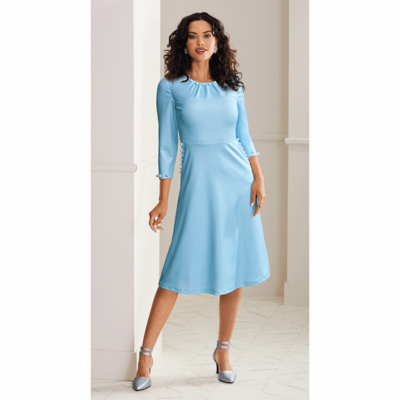 Delena Pearl-Trim A-Line Dress - MIDNIGHT VELVET CATALOG