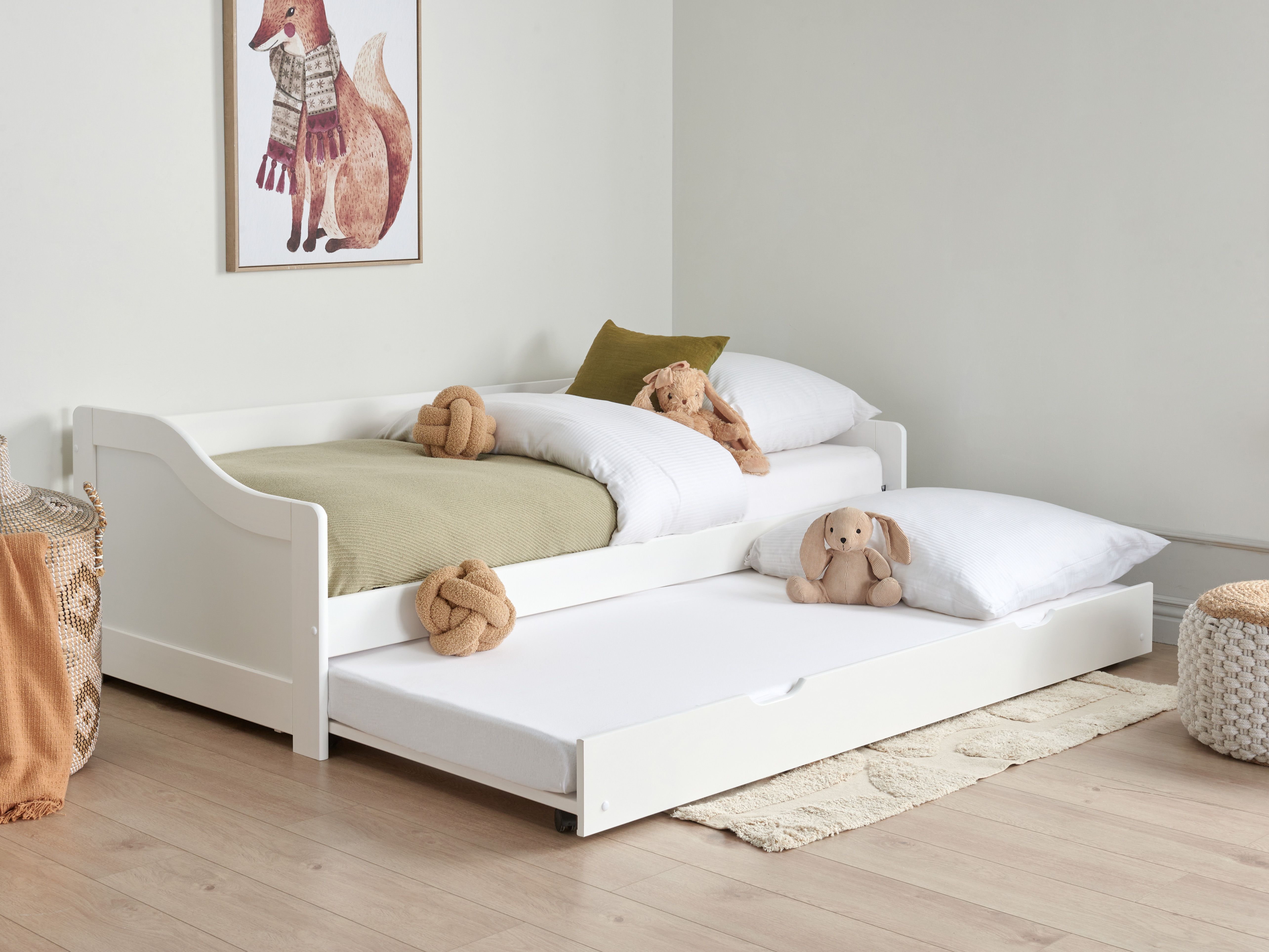 Trundle Bed Pine Wood LUNERAY 90 x 200 cm (EU Single) White