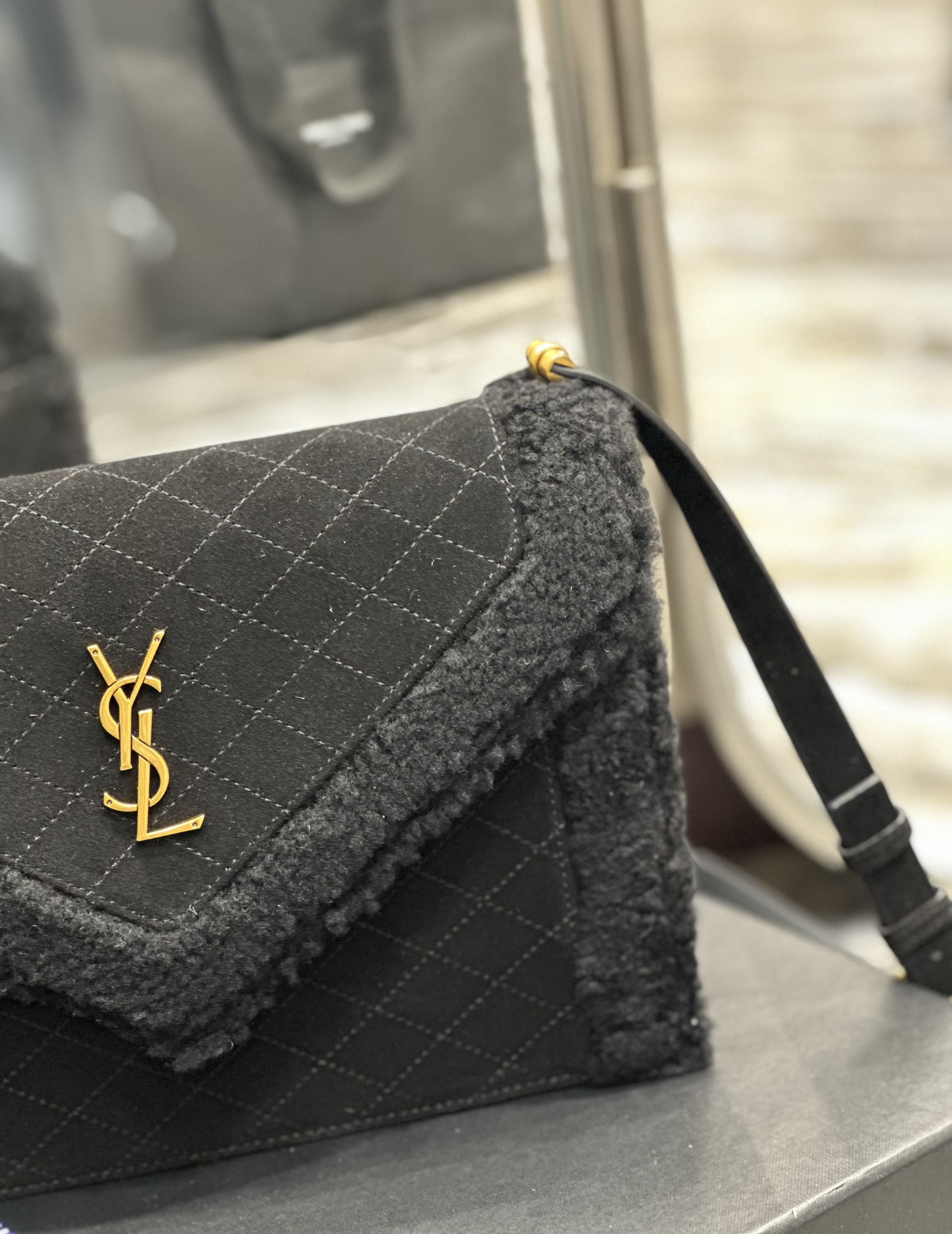 GABY MINI SATCHEL IN QUILTED SUEDE AND SHEARLING1:1High-quality replica