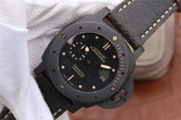 Replica Panerai PAM508 VSF Real Ceramic Black Distressed Calfskin Strap P.9000 - Elite Watch Atelier