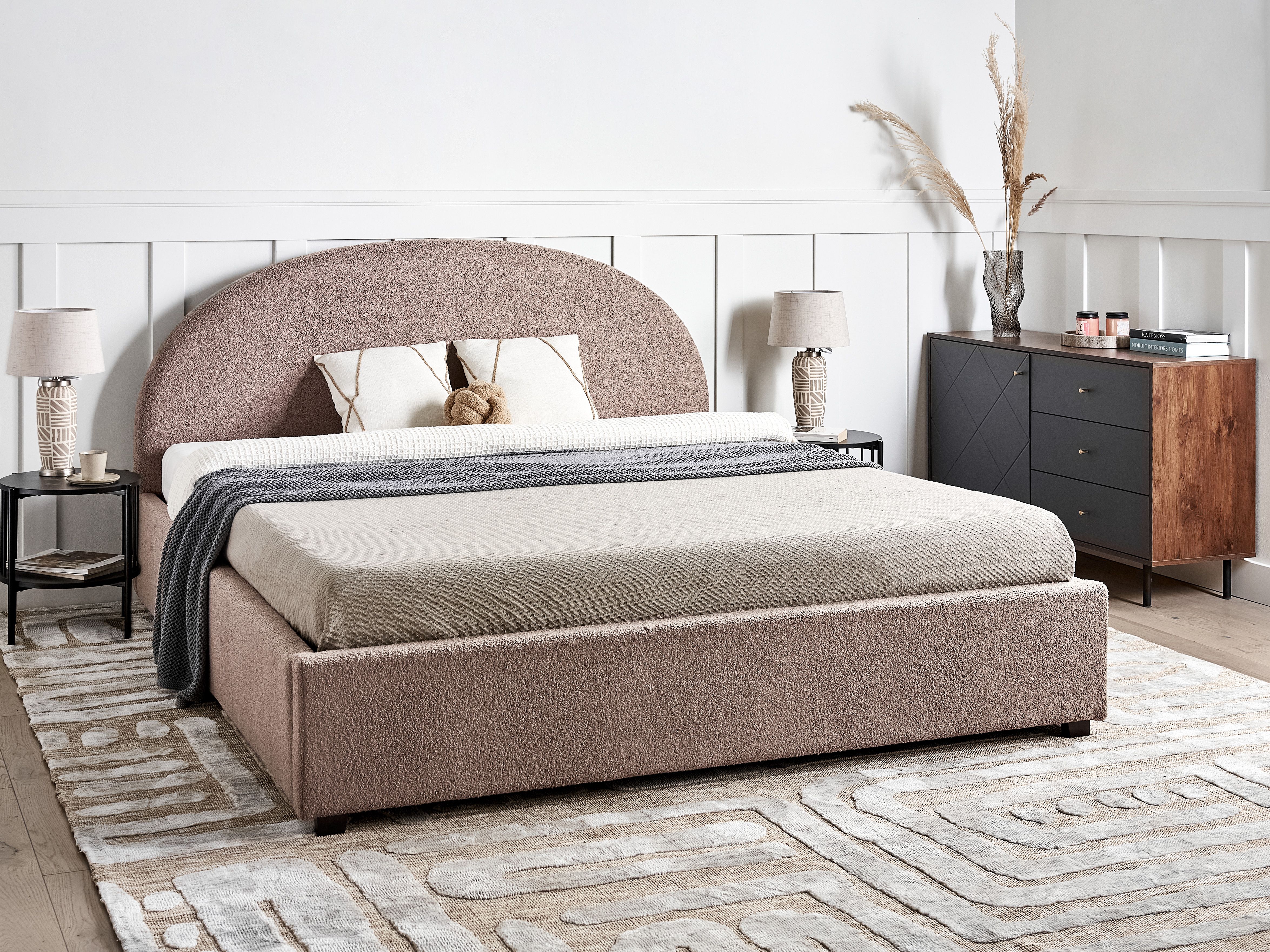 Ottoman Bed Boucle VAUCLUSE 180 x 200 cm (EU Super King) Taupe