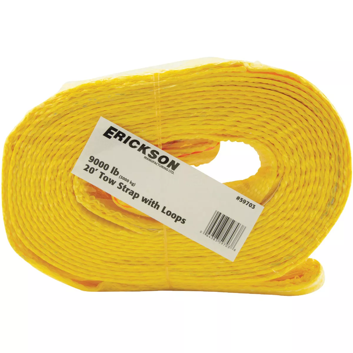 Erickson 2 In. x 20 Ft. 4500 Lb. Safe Work Load Polyester Tow Strap with Loops, Yellow