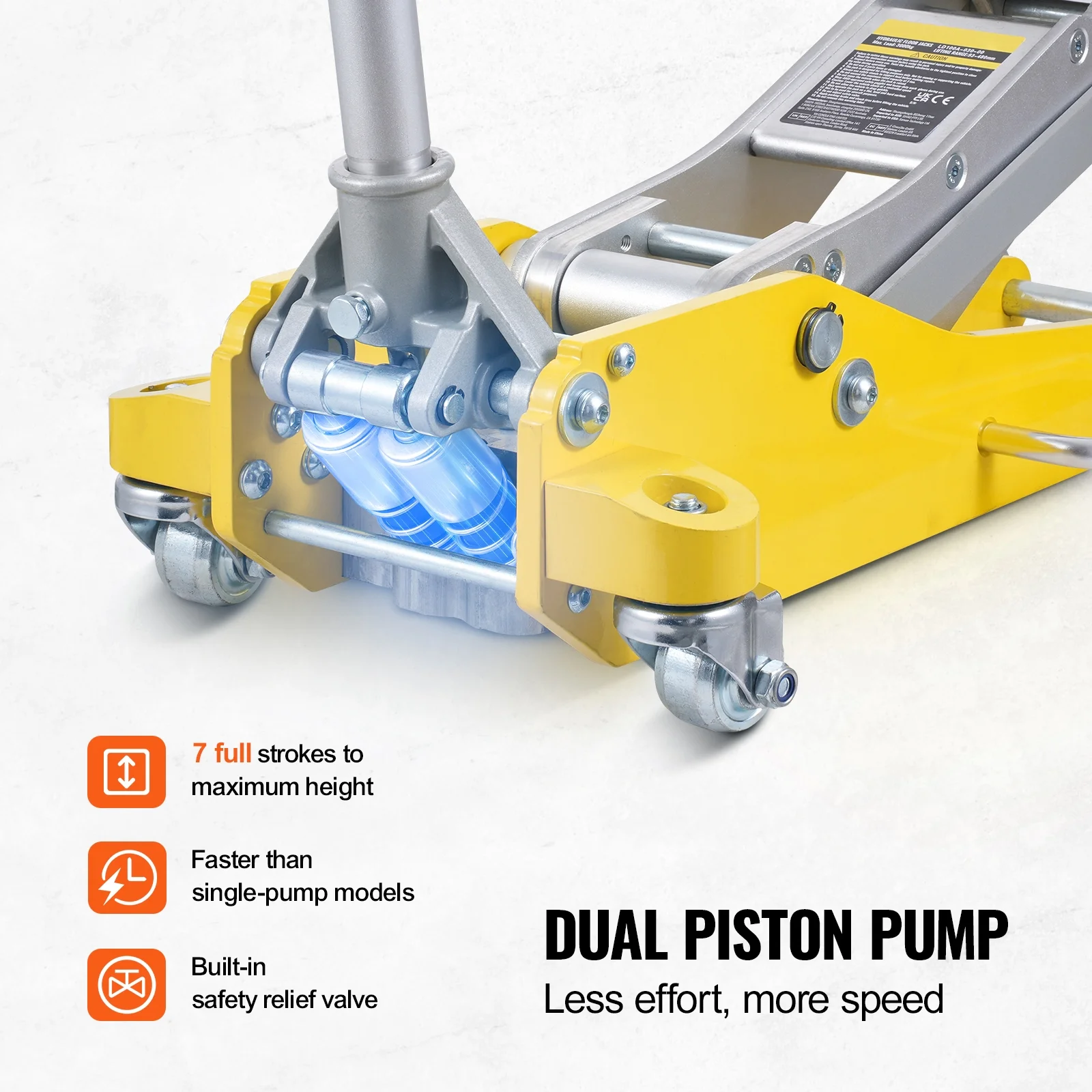 Alternative view of KFFKFF Low Profile Floor Jack, 3 Ton Capacity, Dual Piston Fast Lift, Hydraulic Auto Jack, 3.7"-18.3" Lift Height Range