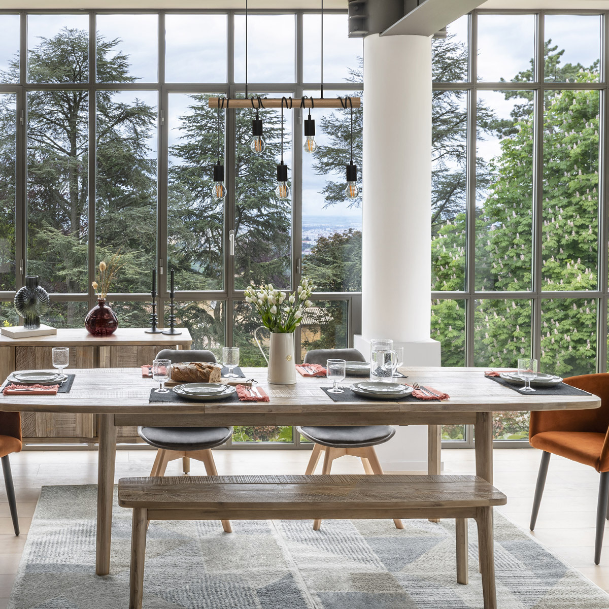 Suspension lamp "Jake" Black metal, H.120 cm