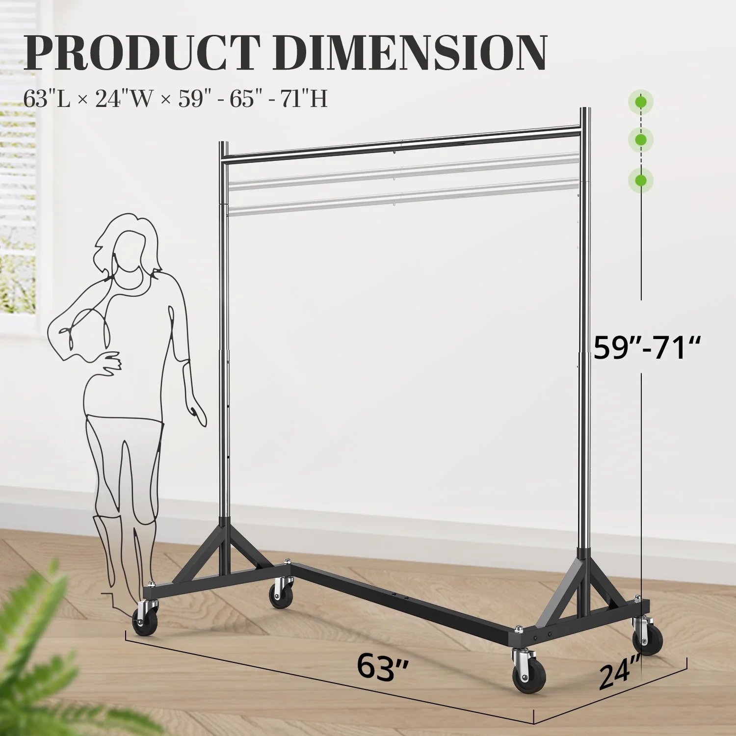 HOKEEPER 400LBS Commercial Z Base Garment Rack Heavy Duty Clothing Rack Height Adjustable Rolling Clothes Rack for Hanging Clothes Racks on Wheels Portable Z Rack Chrome Finish - Image 2