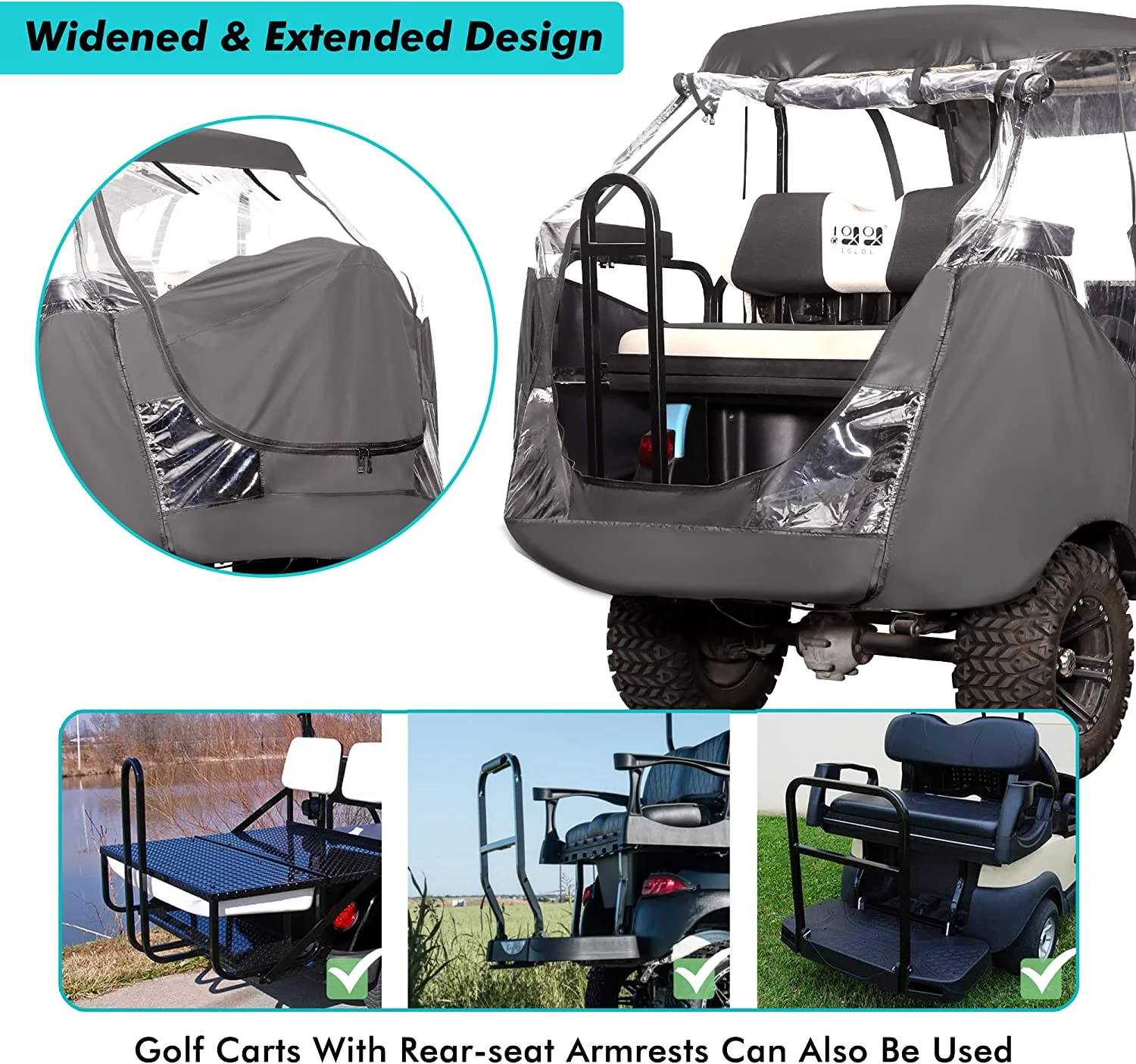 10L0L Golf Cart Enclosure for Club Car Precedent 4 Passenger , 600D Windproof Waterproof Driving Rain Cover, Black - Image 6