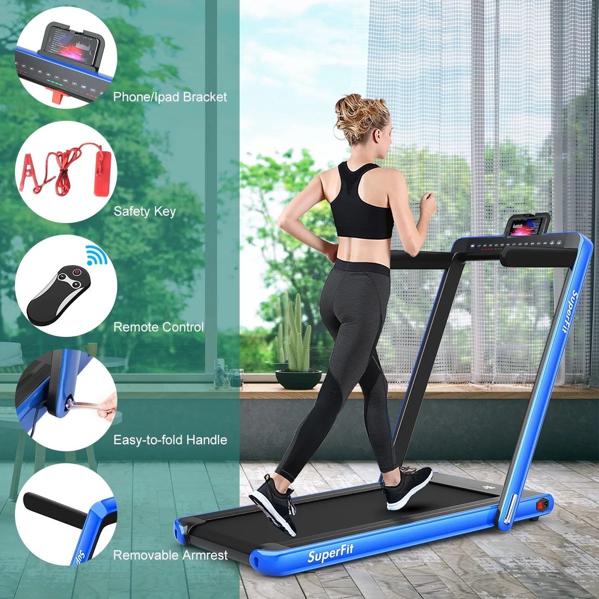 Gymax 2 in 1 Folding Treadmill 2.25HP Running Machine w/ Dual Display APP Control Black - Image 55