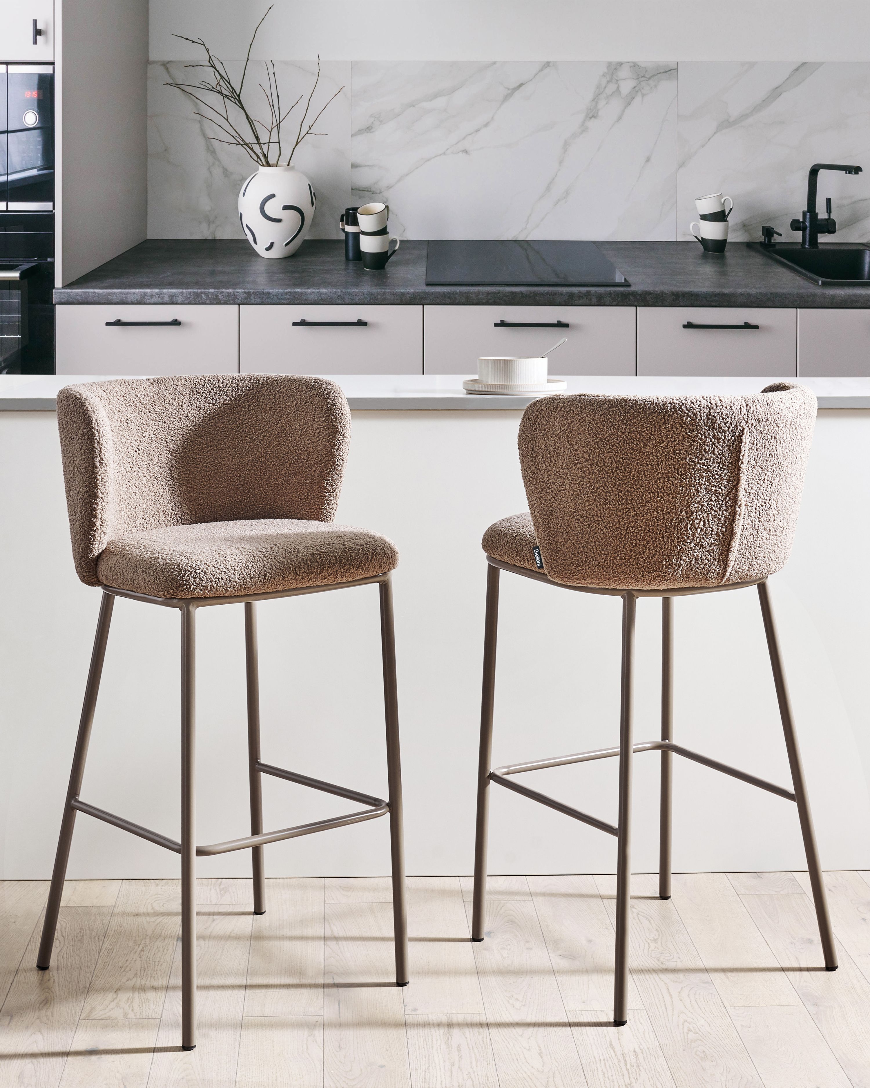 Set of 2 Bar Chairs MINA II Boucle Brown