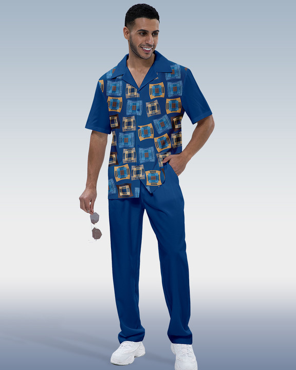 Suitmens Men's Color Block Short Sleeve Shirt Walking Set 319