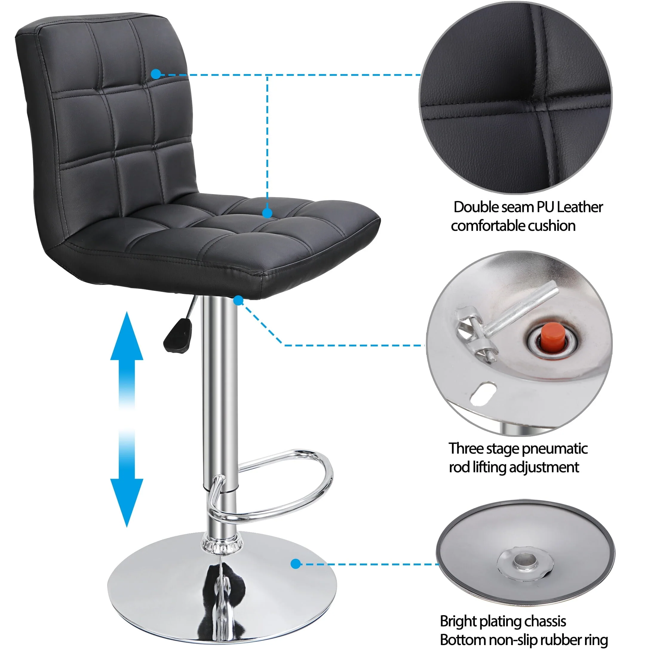 ZENY Set of 4 Bar Stool Soft Cushion Metal Frame 24-32" Swivel Chair, Black - Image 4