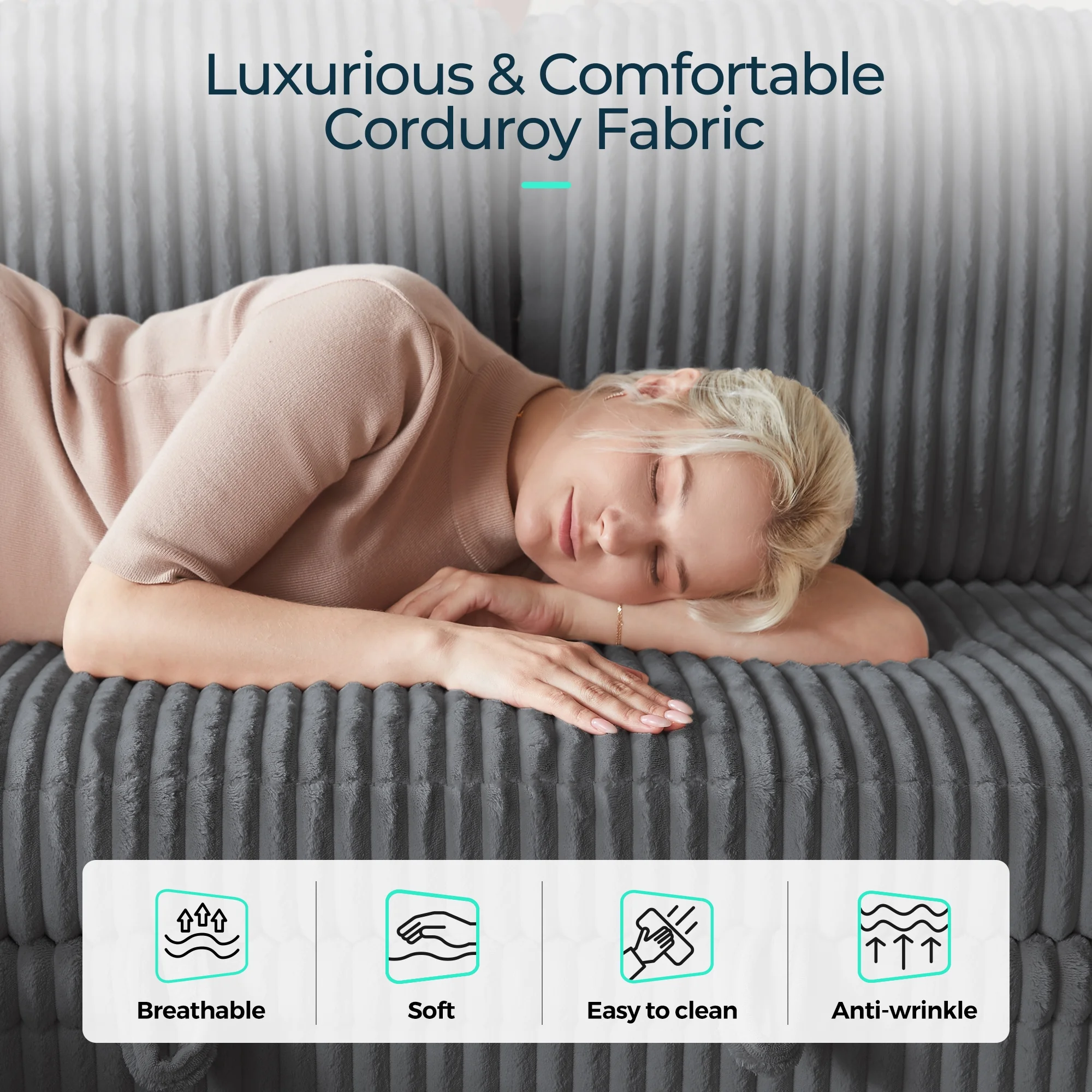 Linsy Home Plush Corduroy Pull Out Couch Chaise Lounge, Convertible Loveseat Sofa Couch With Usb & Cup Holder, Green - Image 20